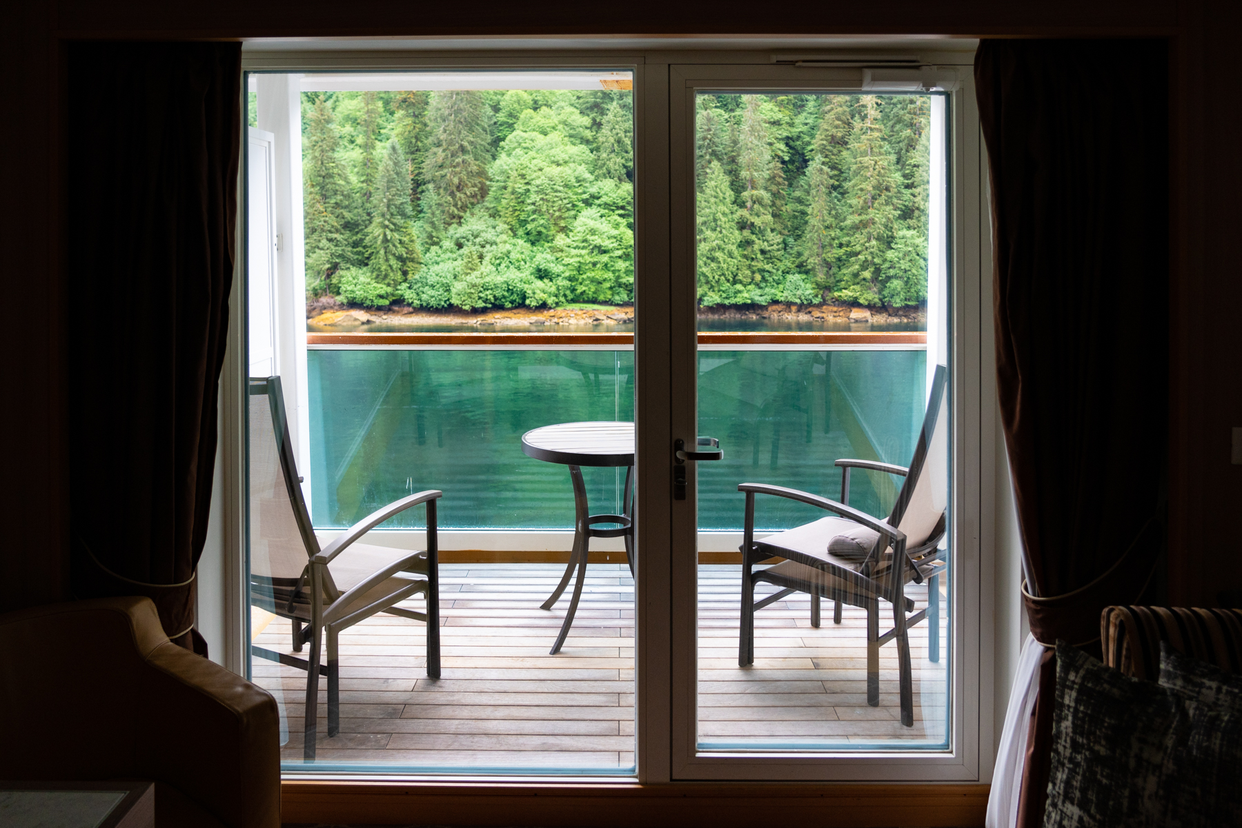 Looking out to the shoreline of Rudyerd Passage from our cabin.