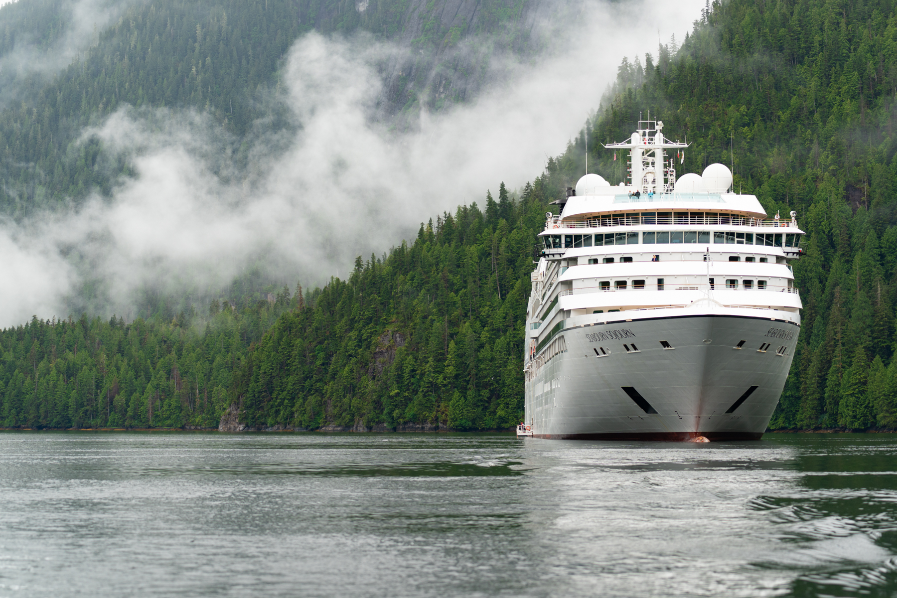 Looking back to the ship from onboard the Zodiac.
