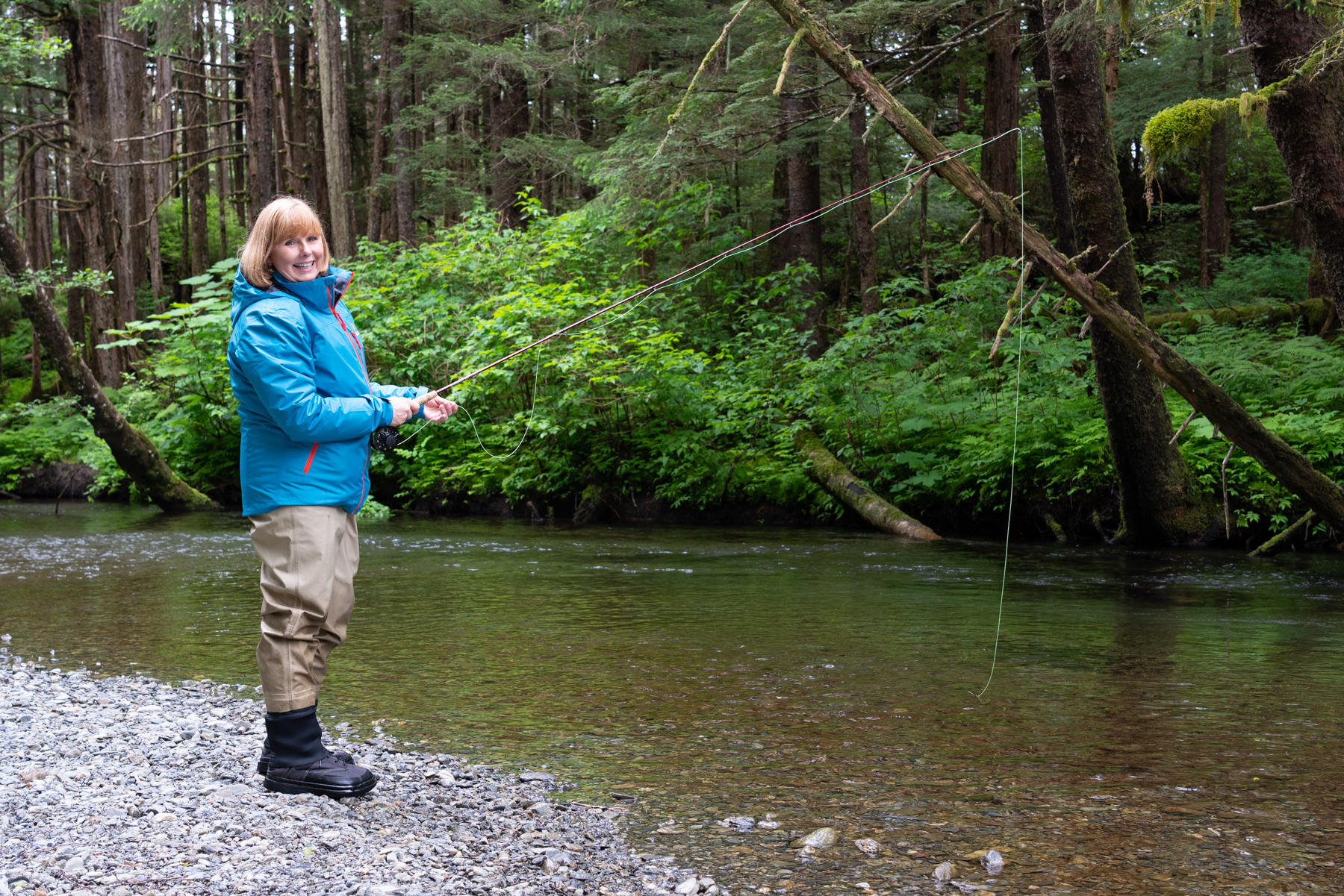 Andrea fishing in Sitka.