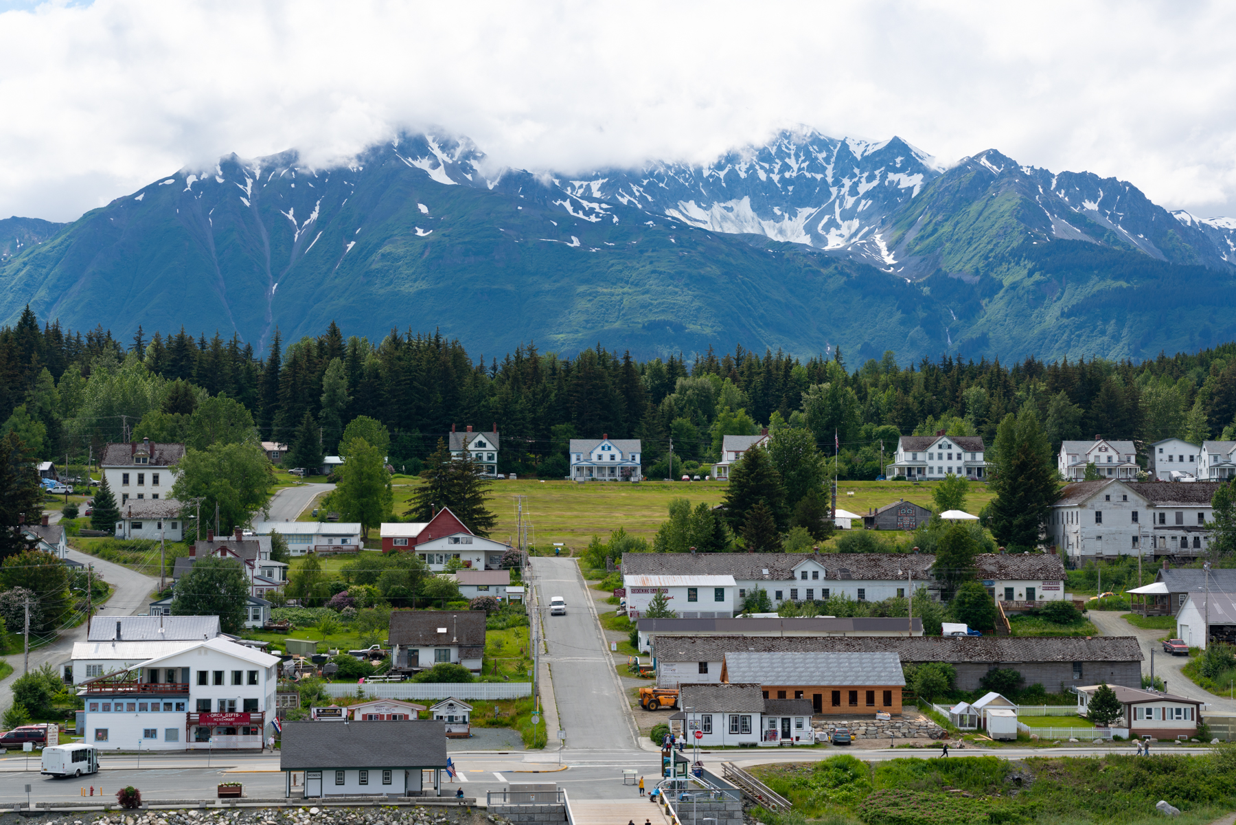 View of Haines from the ship, with the Chilkat Mountains in the background.