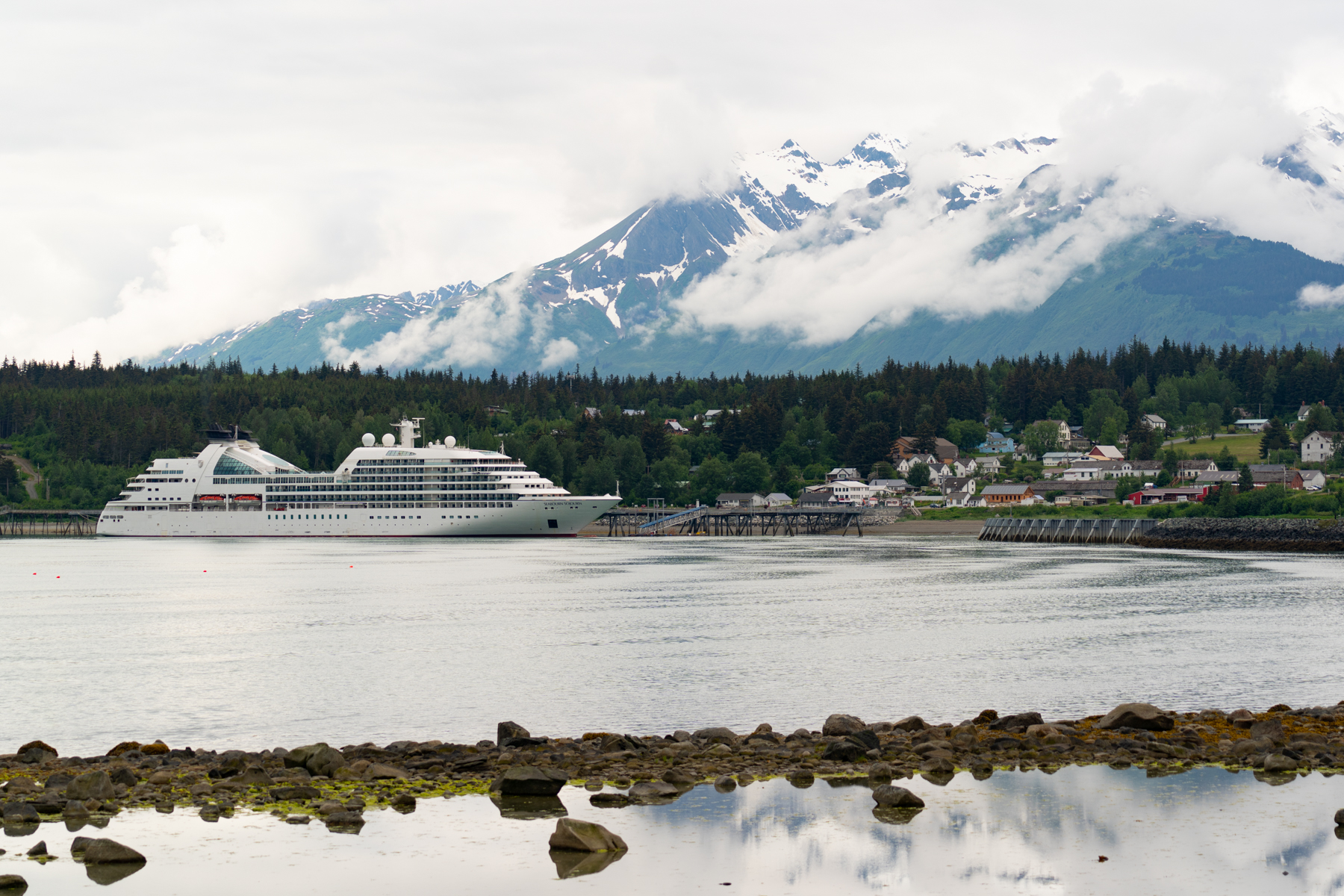 Looking back on the ship docked in Haines.