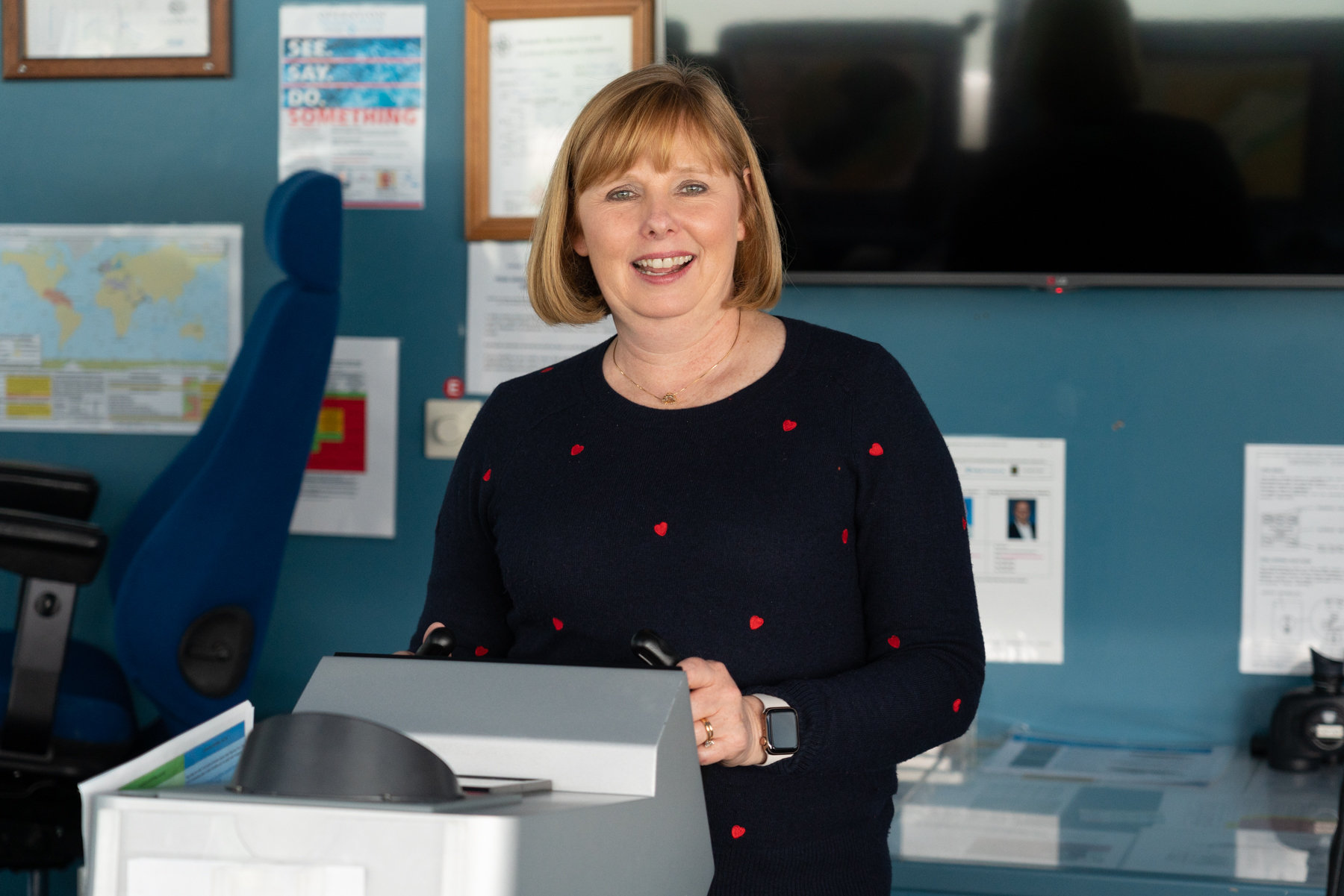 Andrea on the ship's bridge.