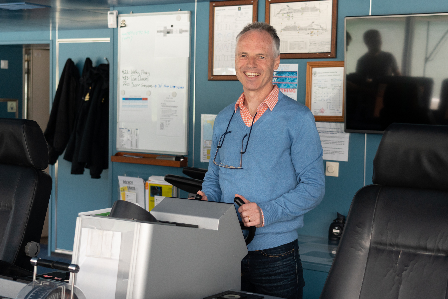 Keith on the ship's bridge.