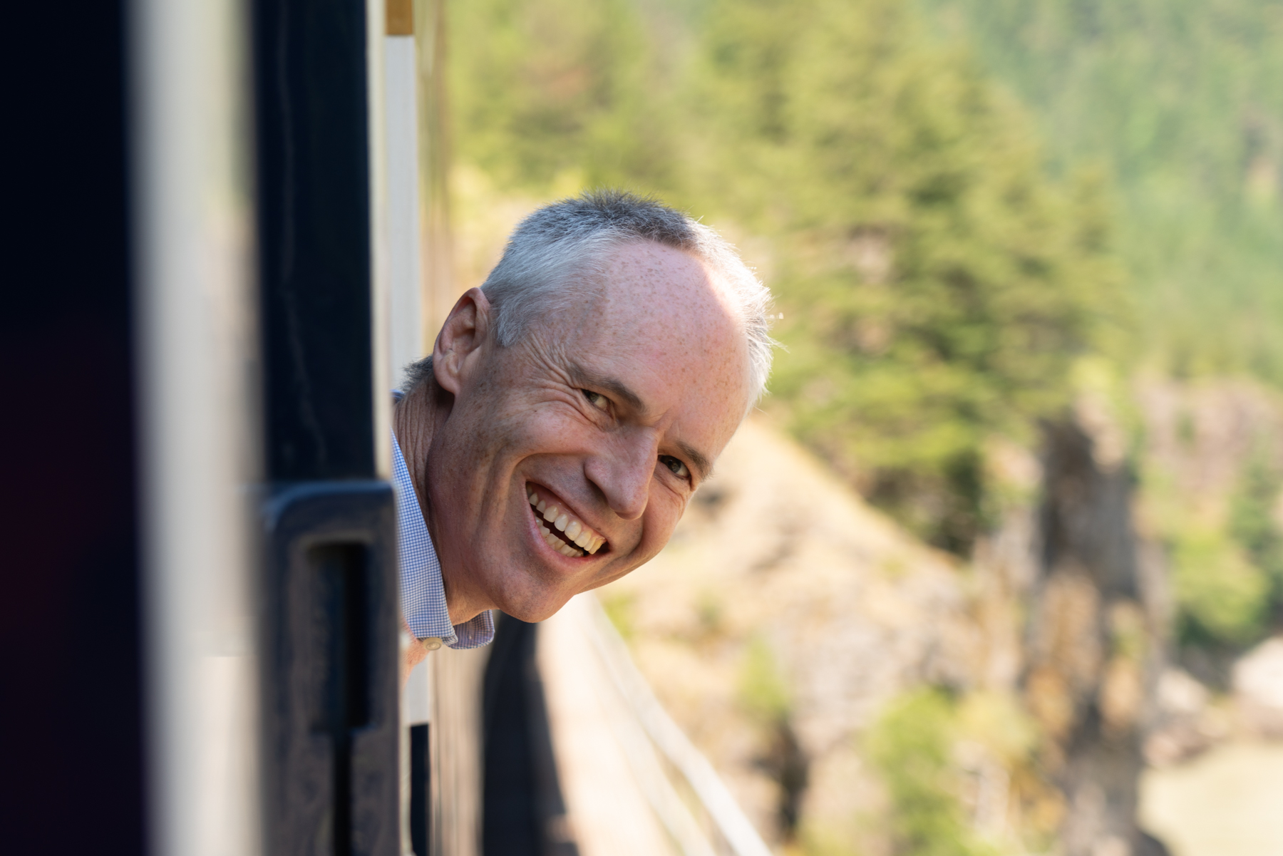 Keith on the Rocky Mountaineer.