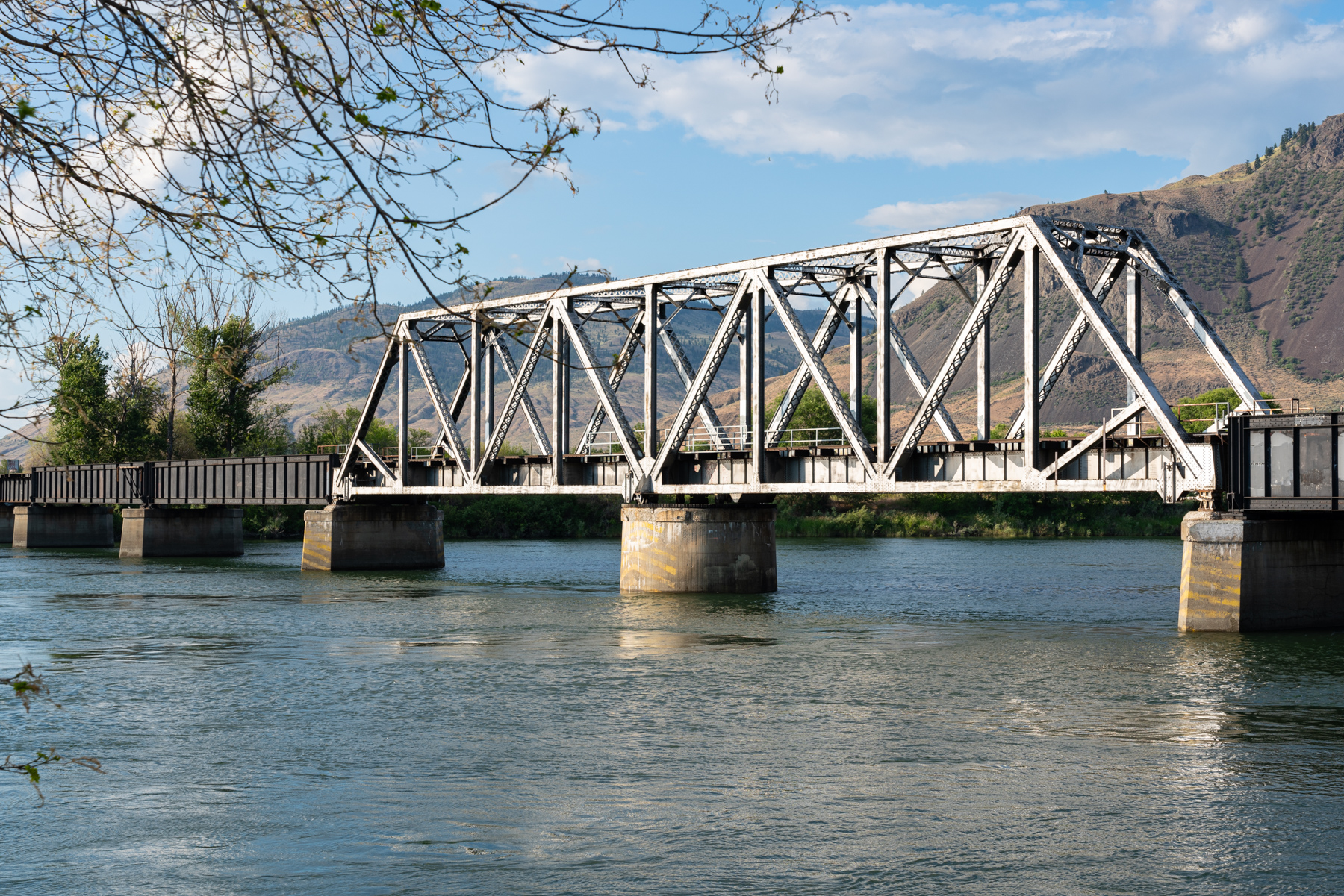 The Canadian National Railway bridge over the South Thompson River in Kamloops.