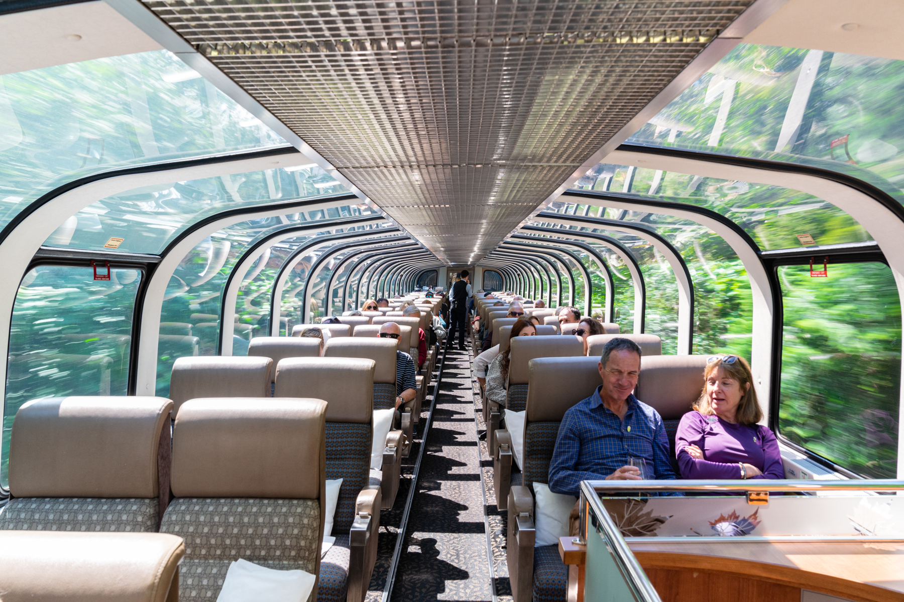 Inside the main cabin of the Rocky Mountaineer.