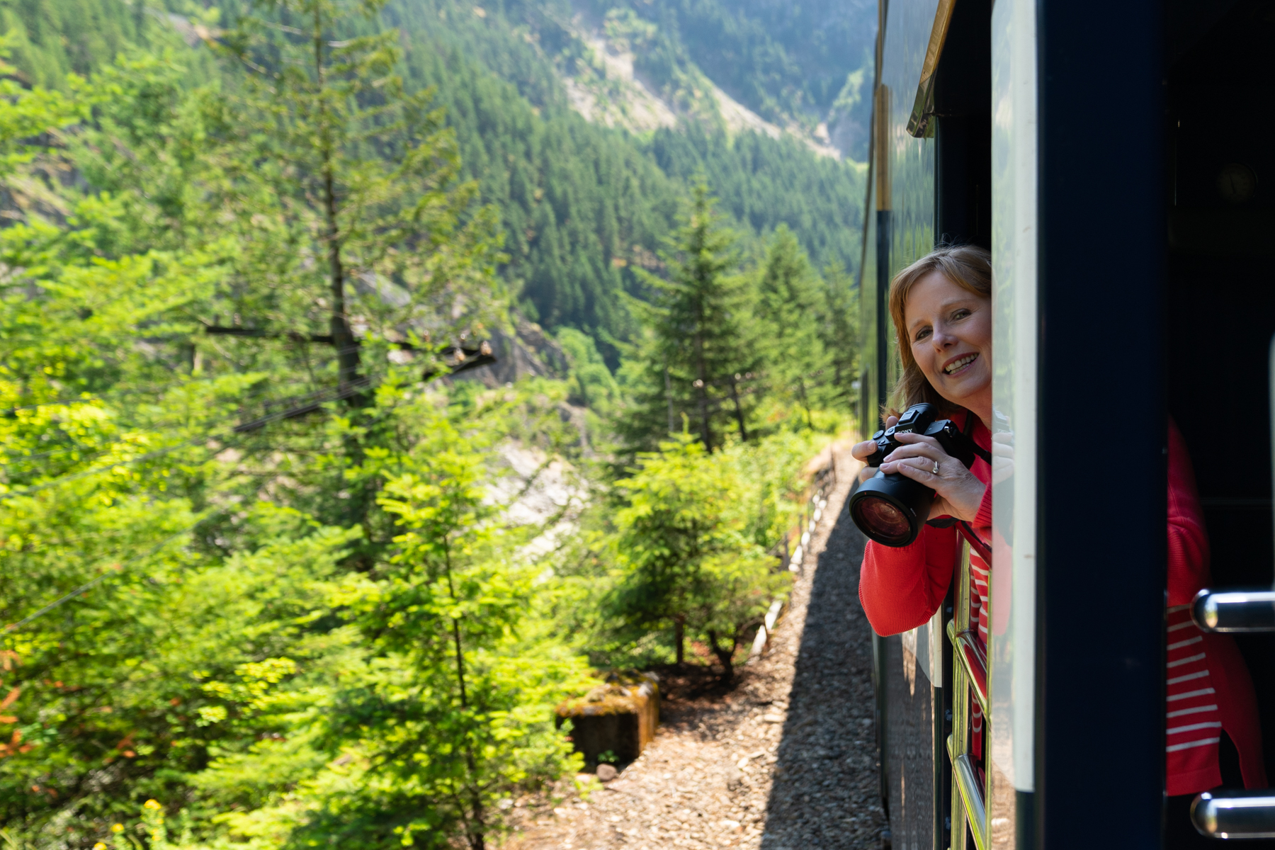 Andrea on the Rocky Mountaineer.