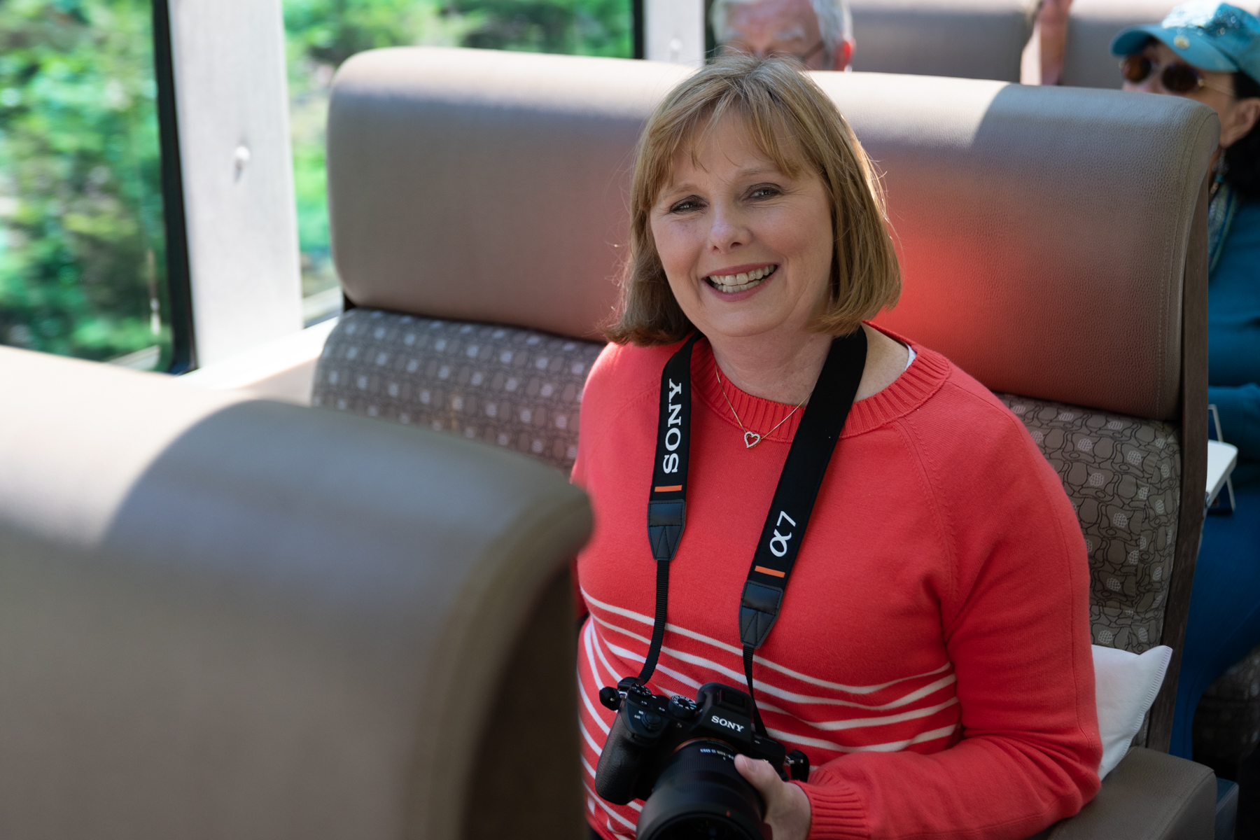 Andrea on the Rocky Mountaineer.