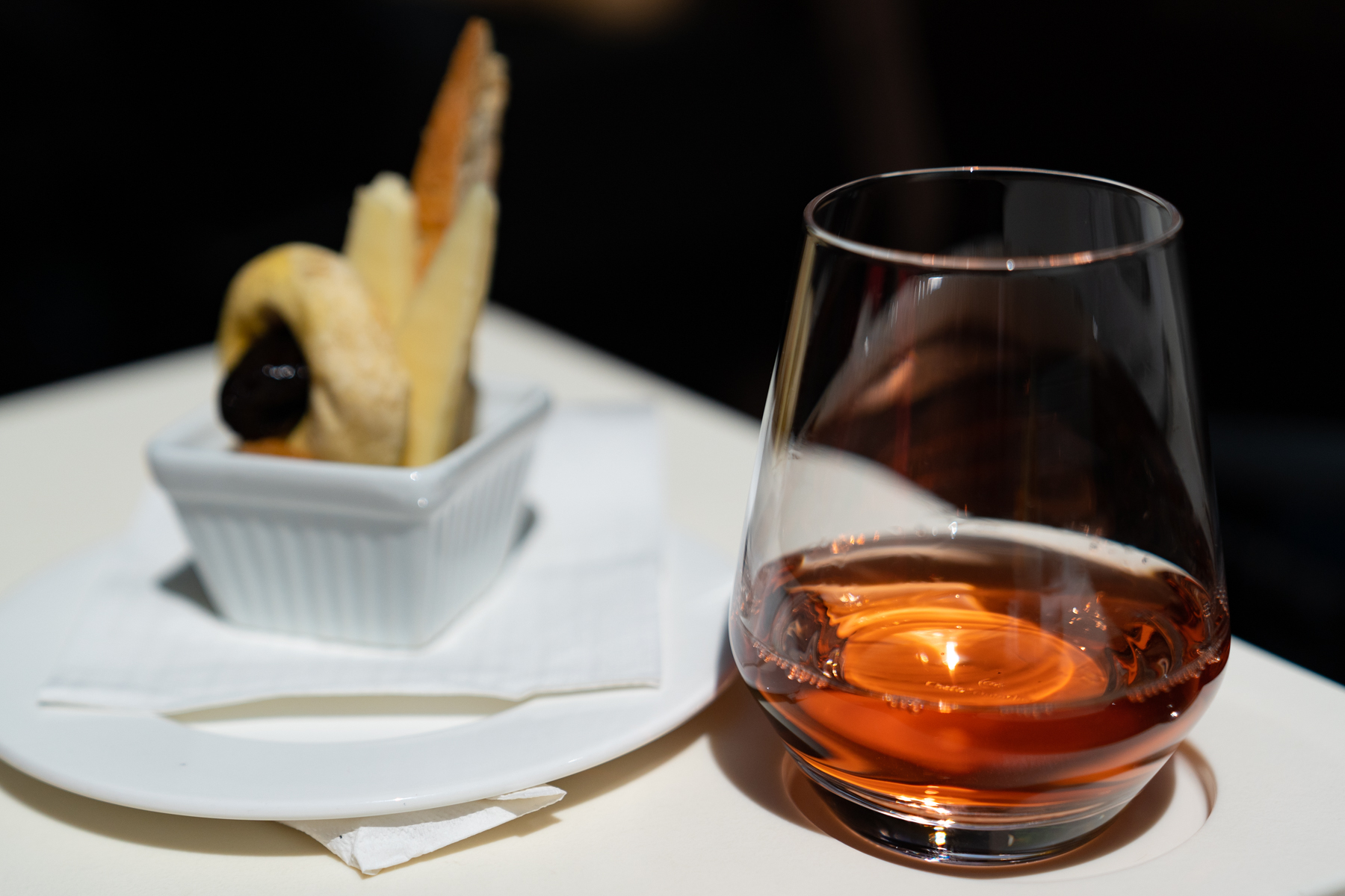 A drink and pre-lunch snack.