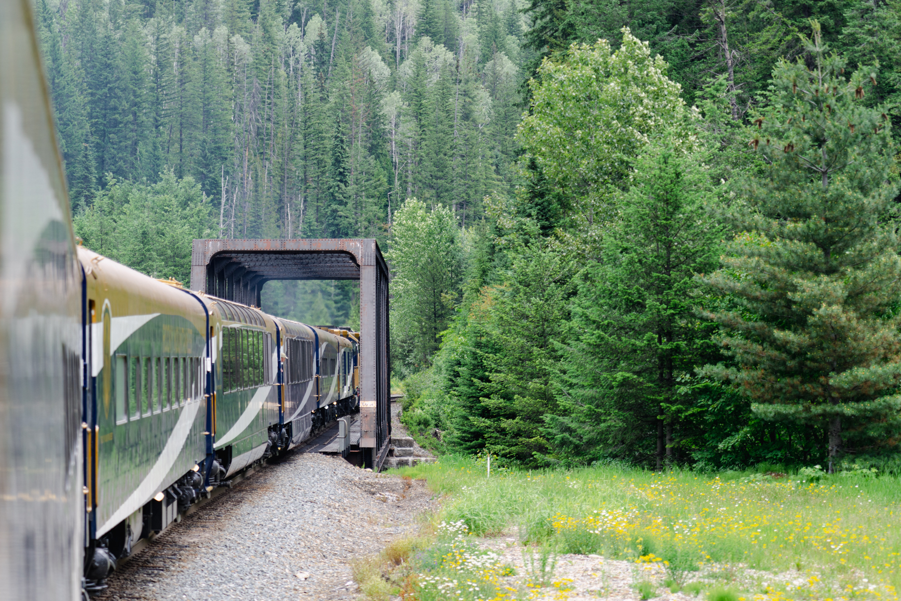 Crossing a bridge near the Kicking Horse River Valley.