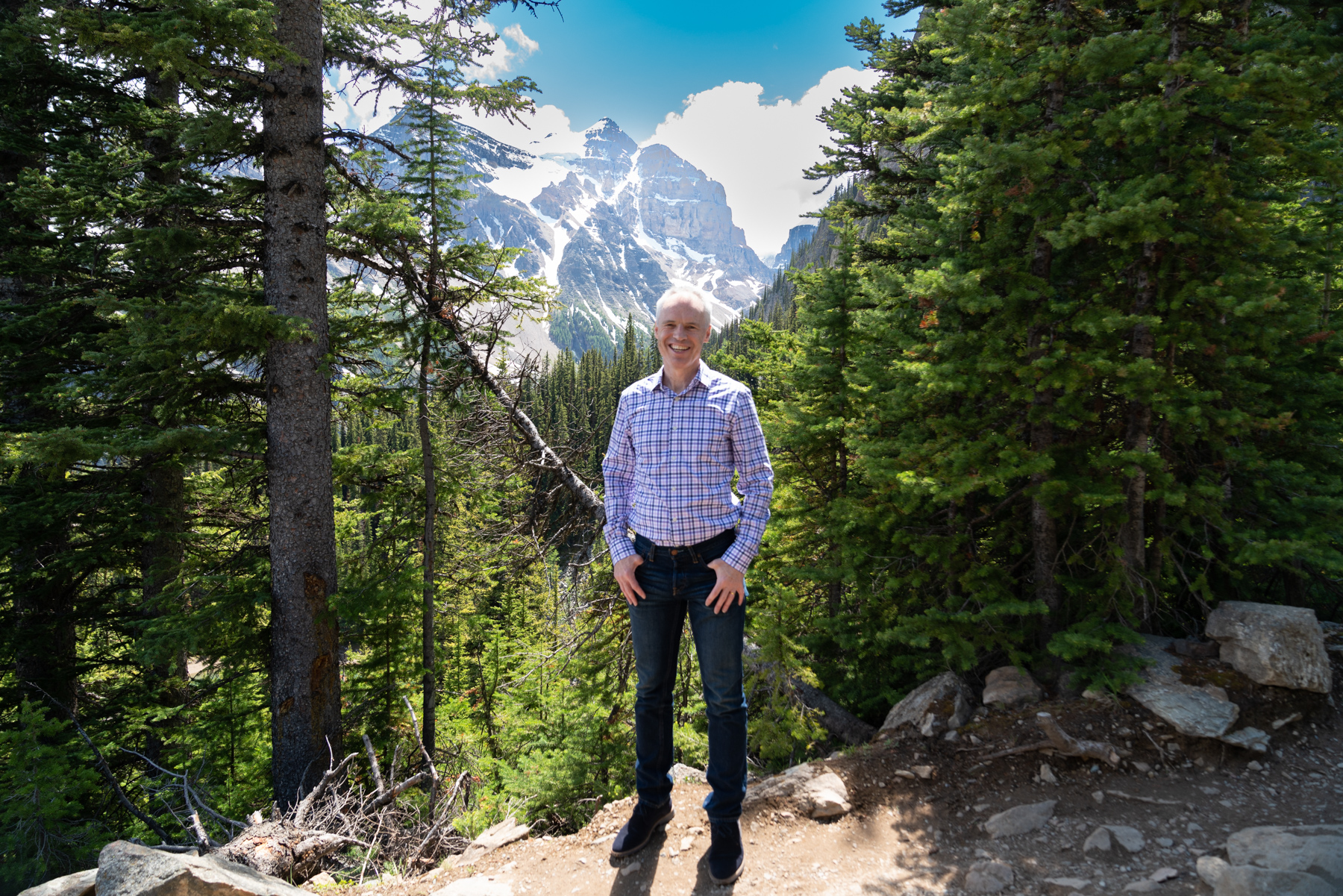 Keith on the trail to Lake Agnes Tea House.