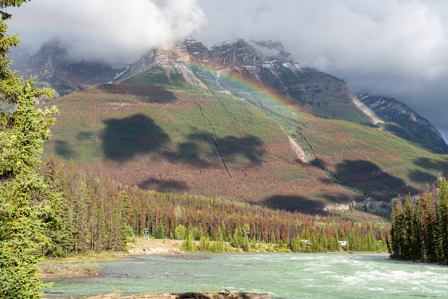 Rainbow at Athabasca Falls.