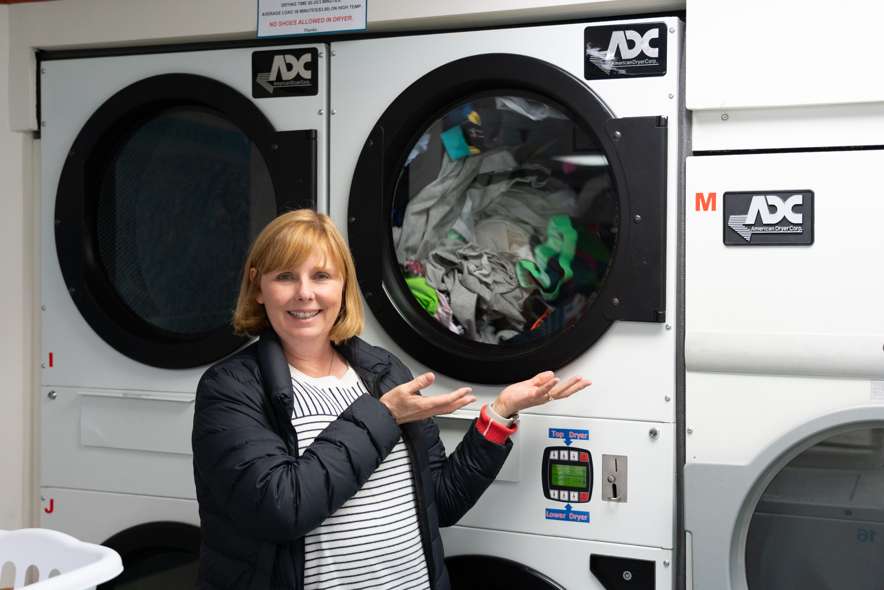 Andrea at the laundrette in Banff.