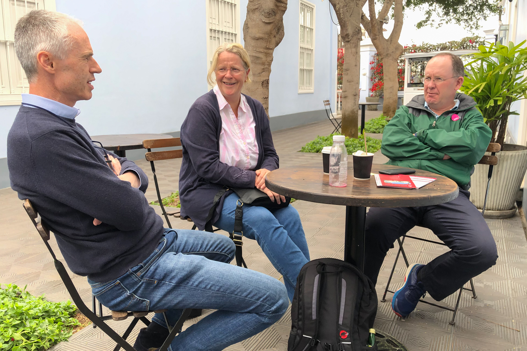 Enjoying a coffee with Simon and Mags.