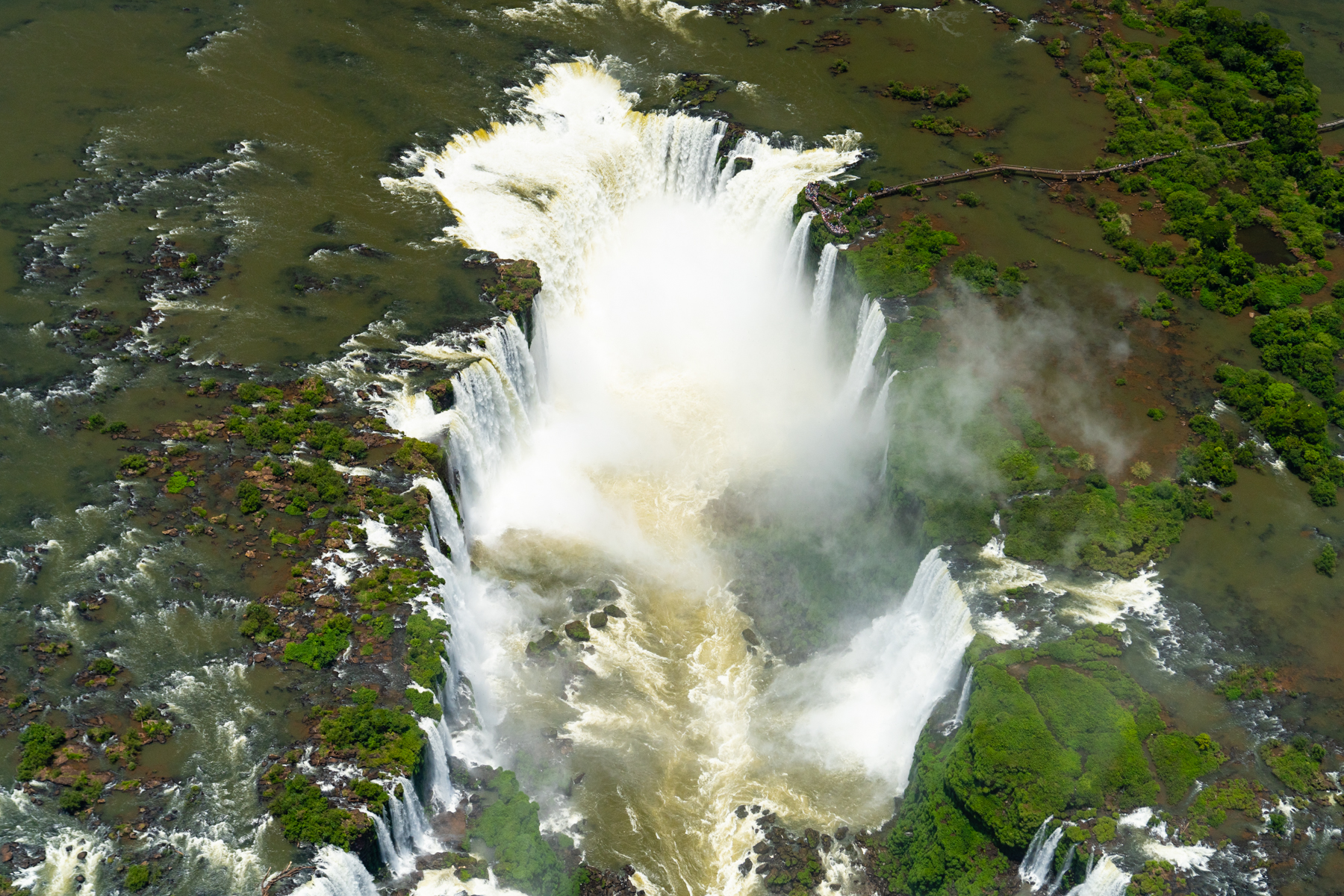 The Iguaçu Falls.  (Note the scale against the walking bridge full of people, top right.)