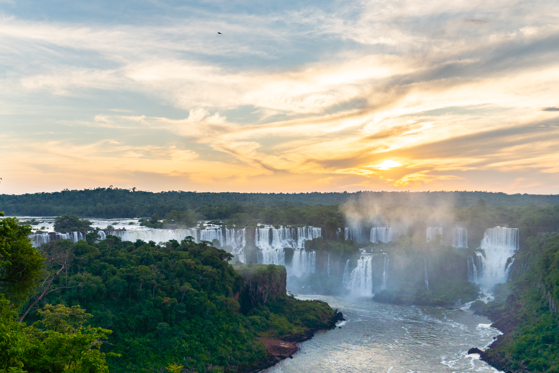 At the Iguaçu Falls at sunset.