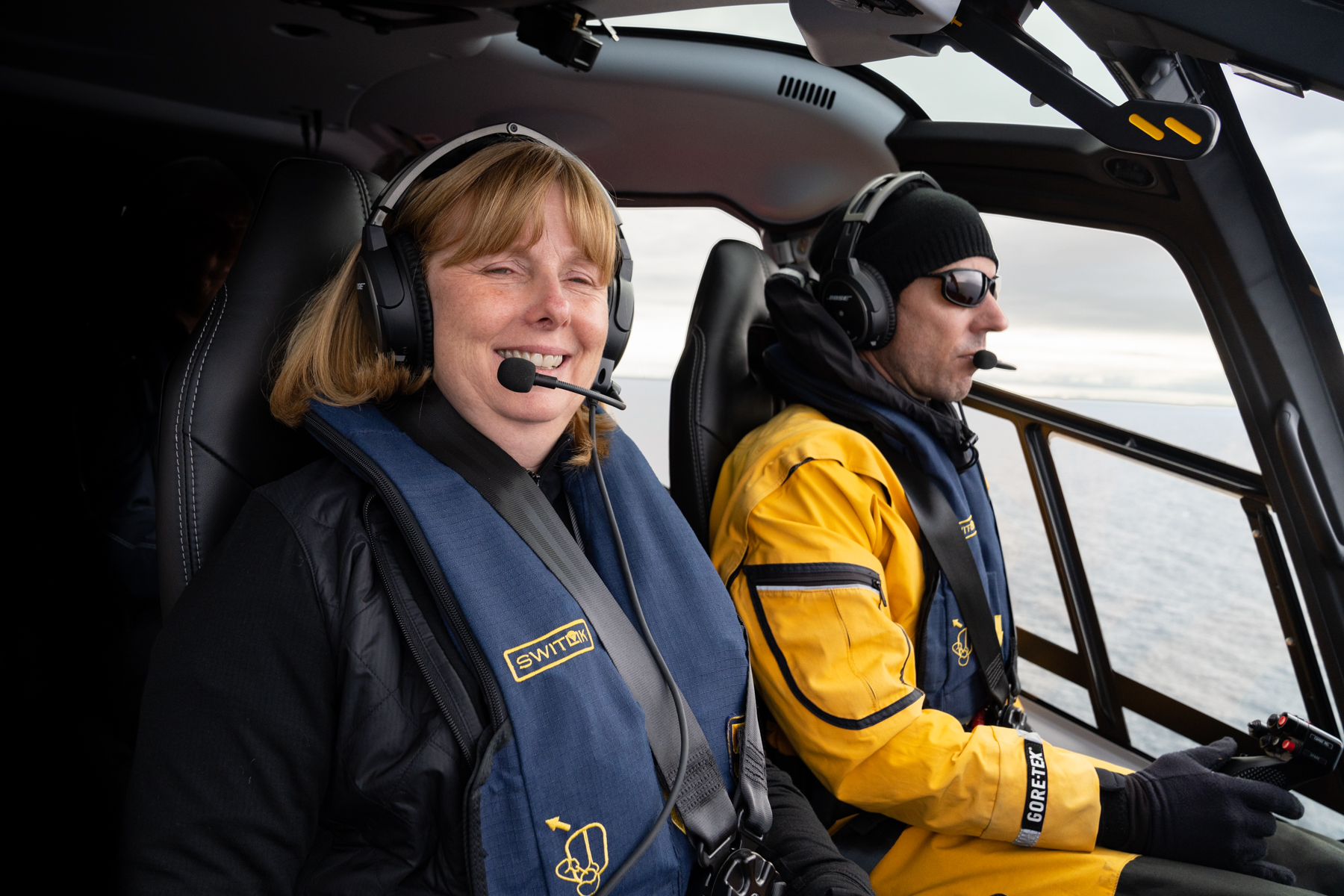 Andrea in the helicopter.