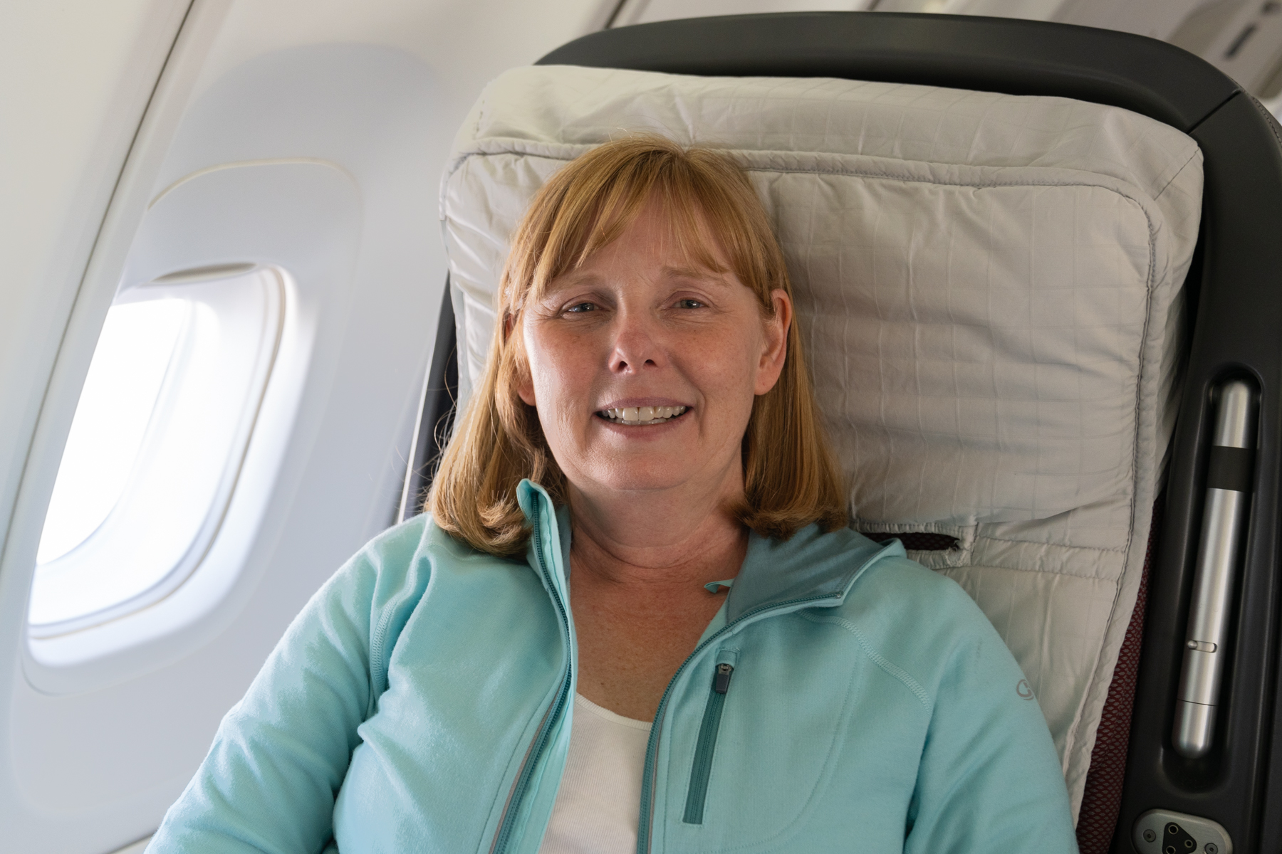 Andrea on the flight home.