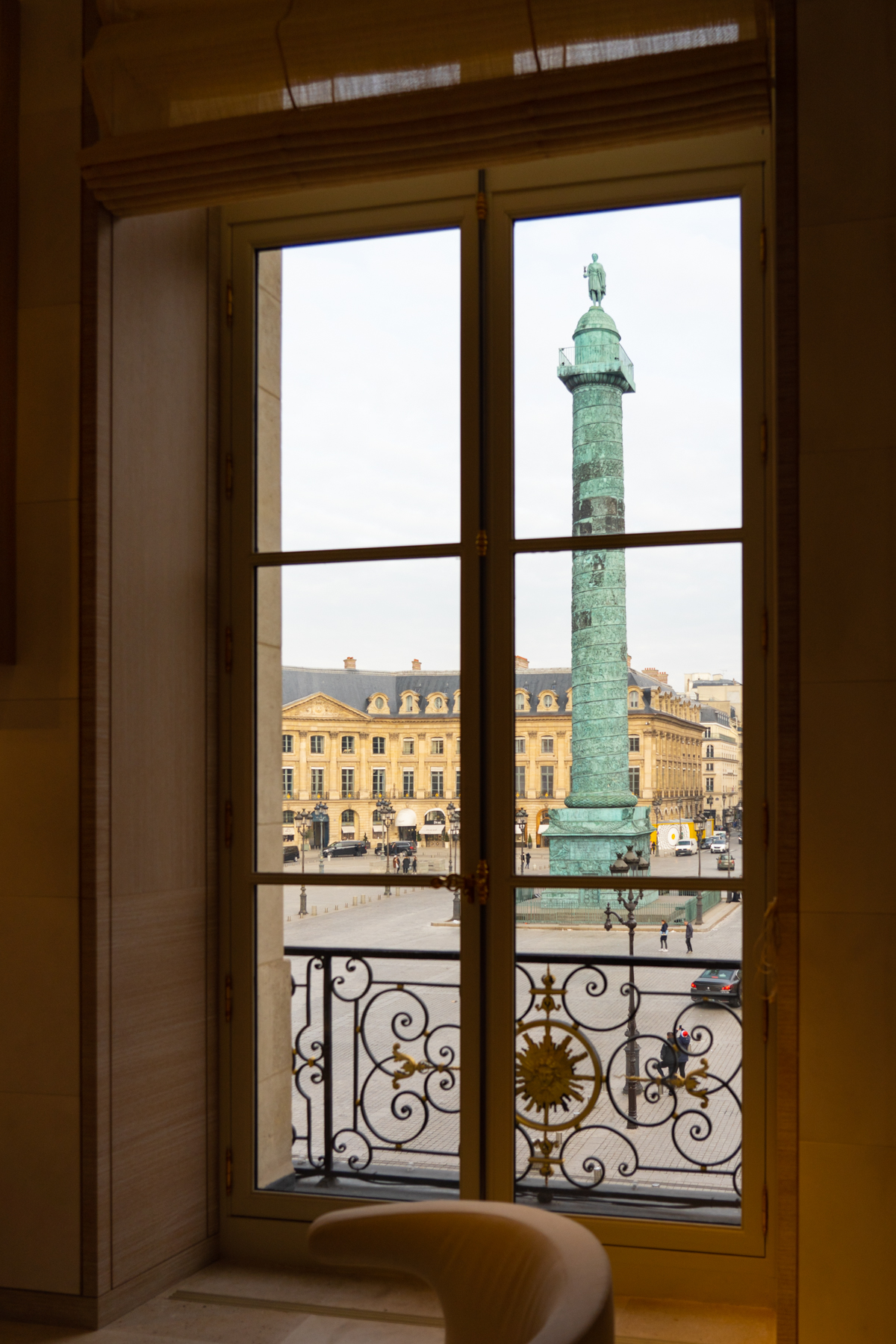 Looking across the Place Vendôme from inside Louis Vuitton.