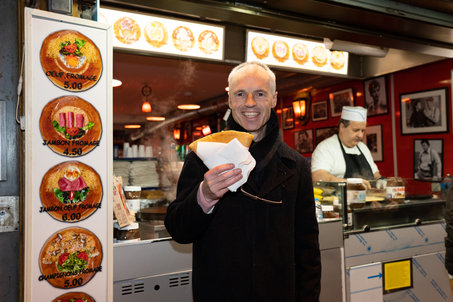 Keith about to enjoy a crêpe.