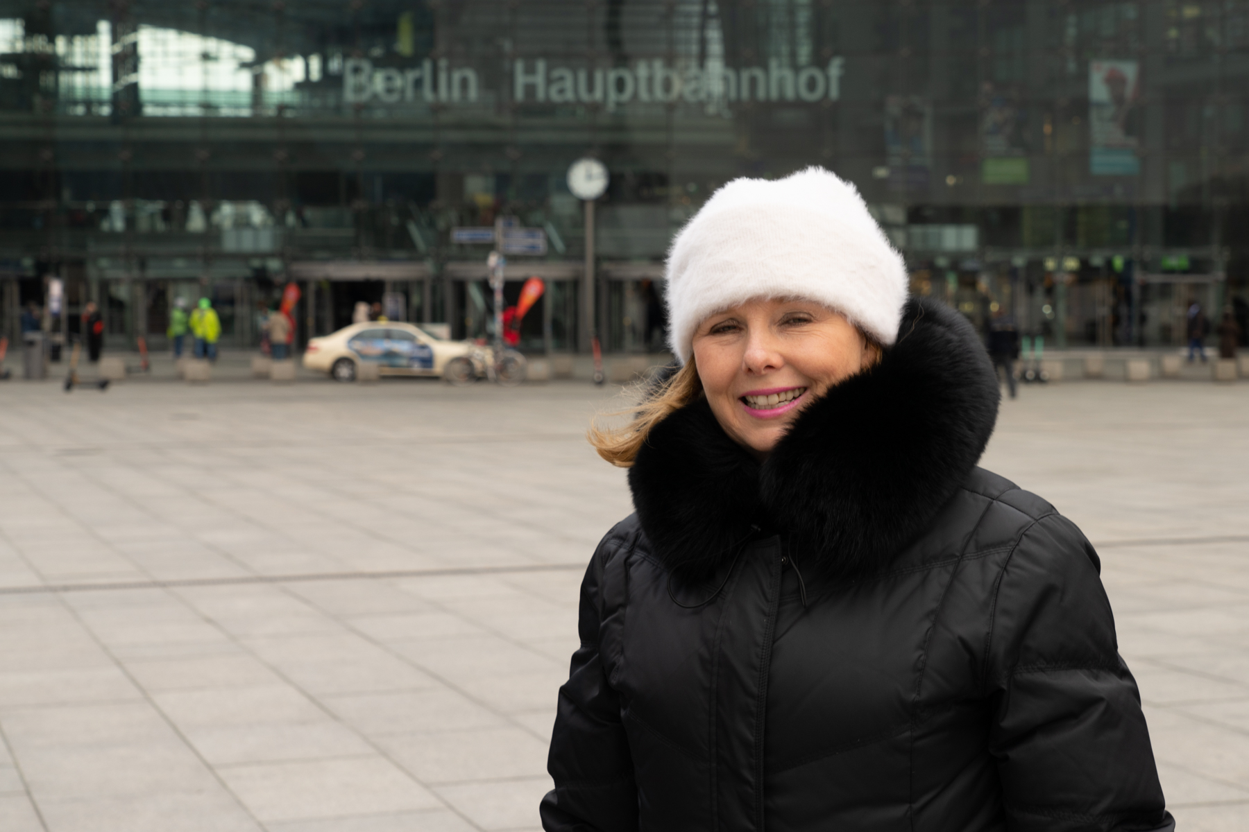 Andrea outside the main train station in Berlin.