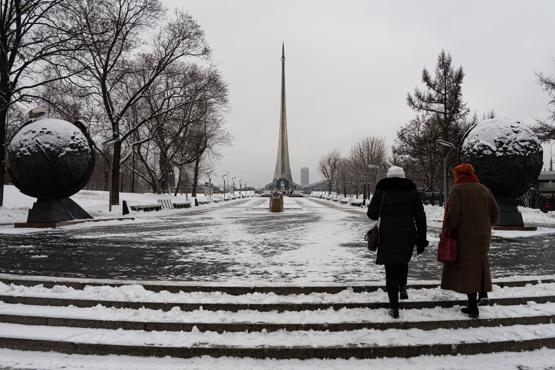 Andrea and our guide, Katya, visiting the Monument to the Conquerors of Space.