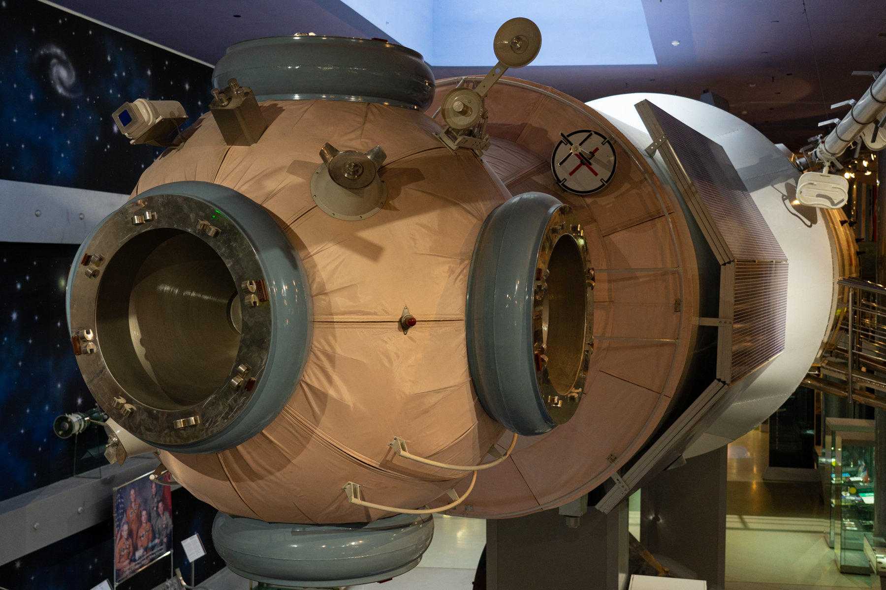 One of the many Russian spacecraft inside the Memorial Museum of Cosmonautics.
