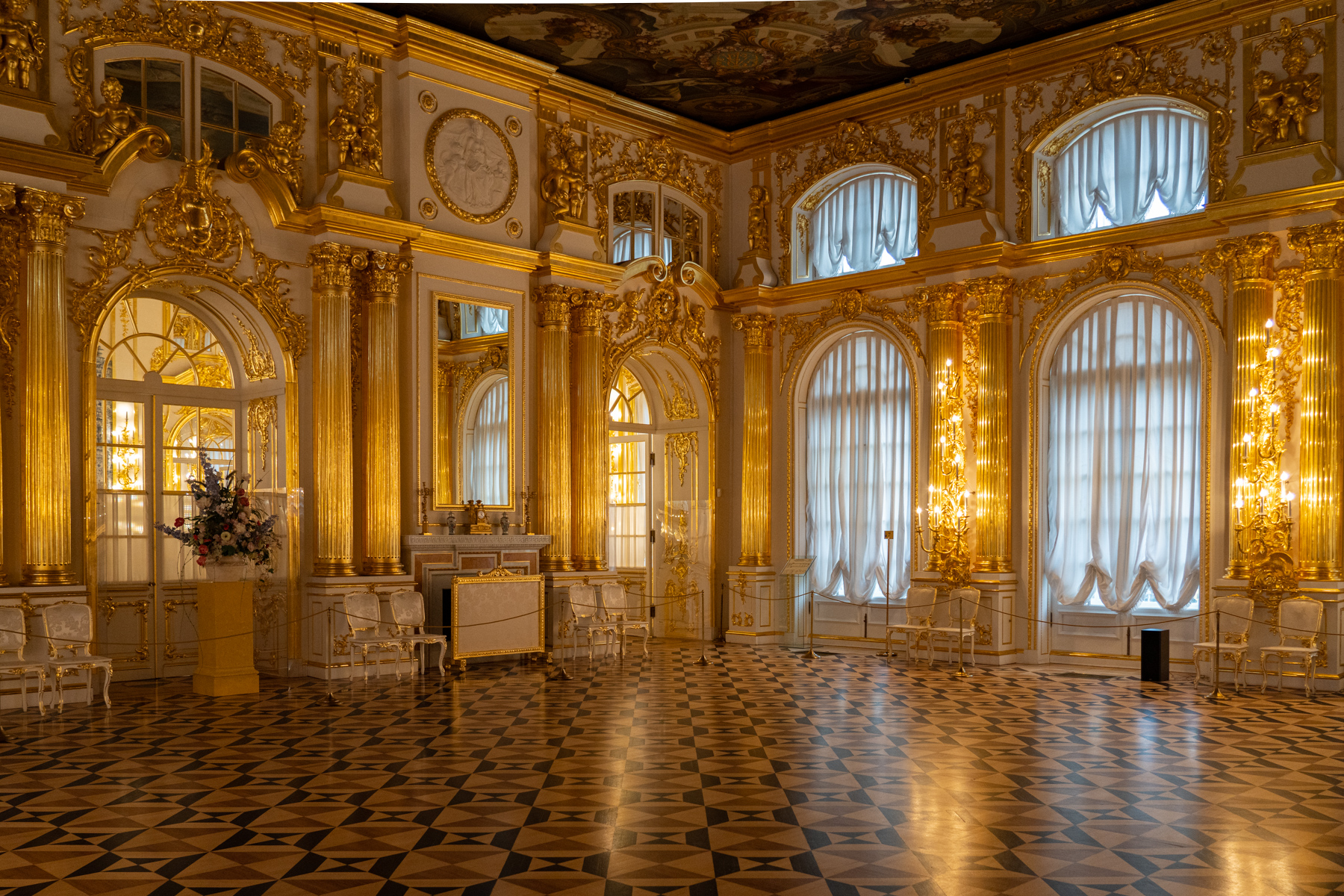 The ballroom in the Catherine Palace.