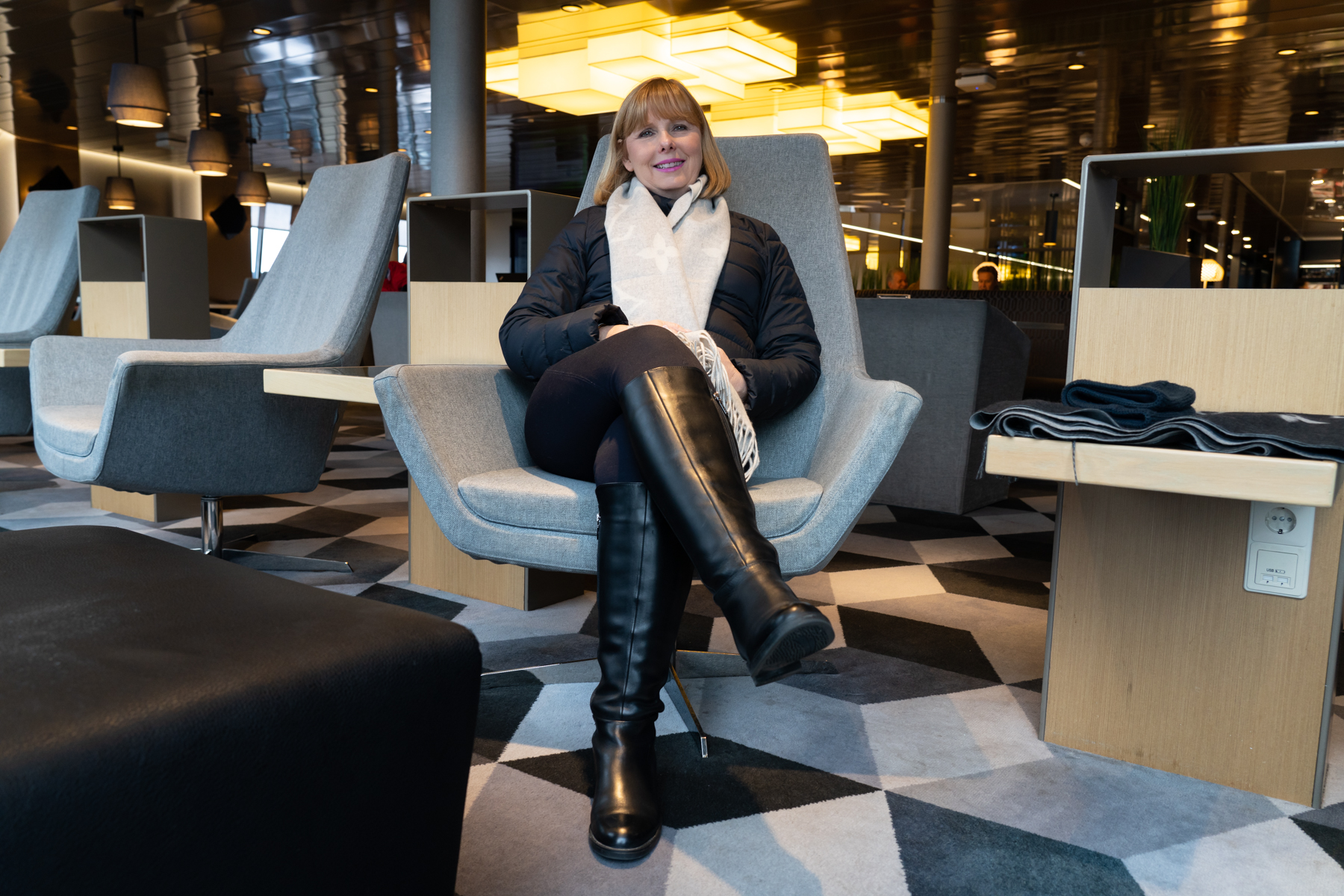 Andrea relaxing on the ship on the way to Tallinn.