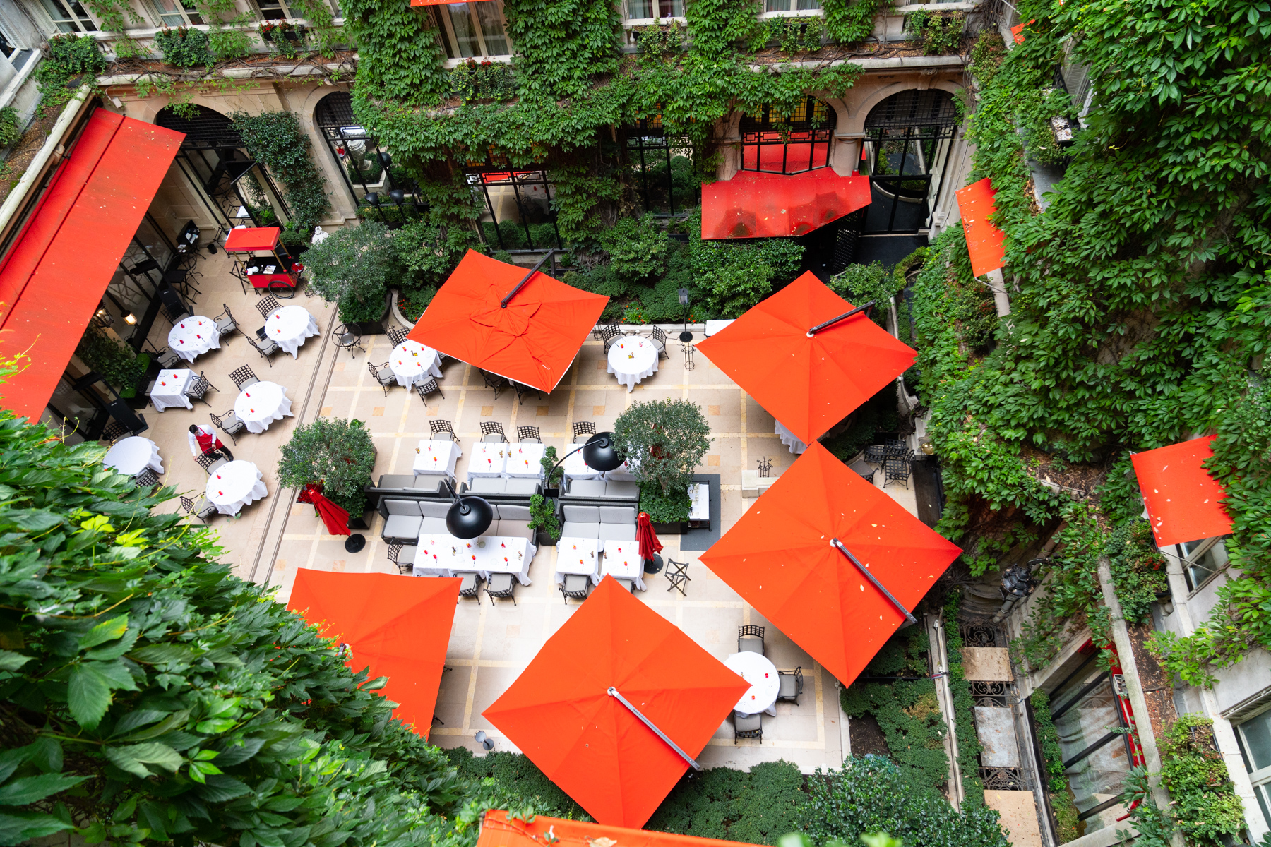 Looking into the hotel courtyard from our room.