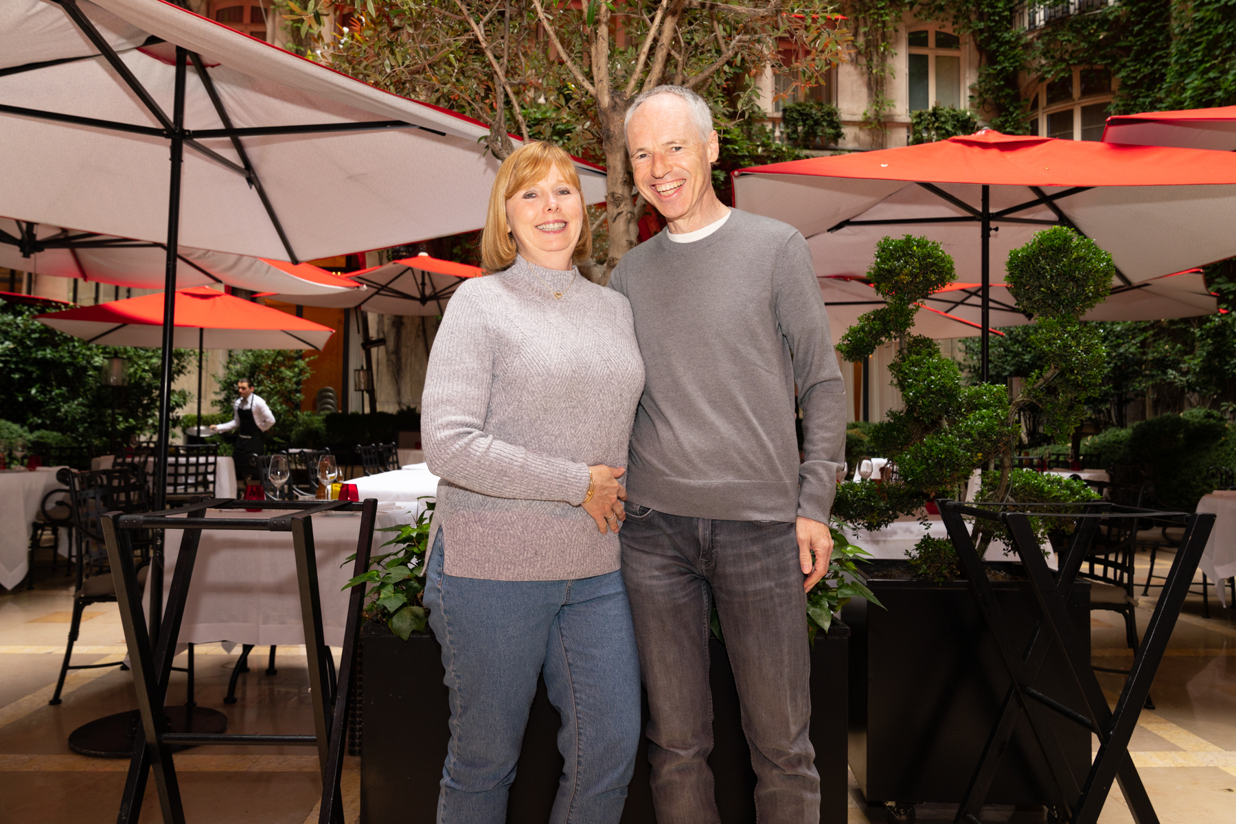 In the courtyard of the Hôtel Plaza Athénée.