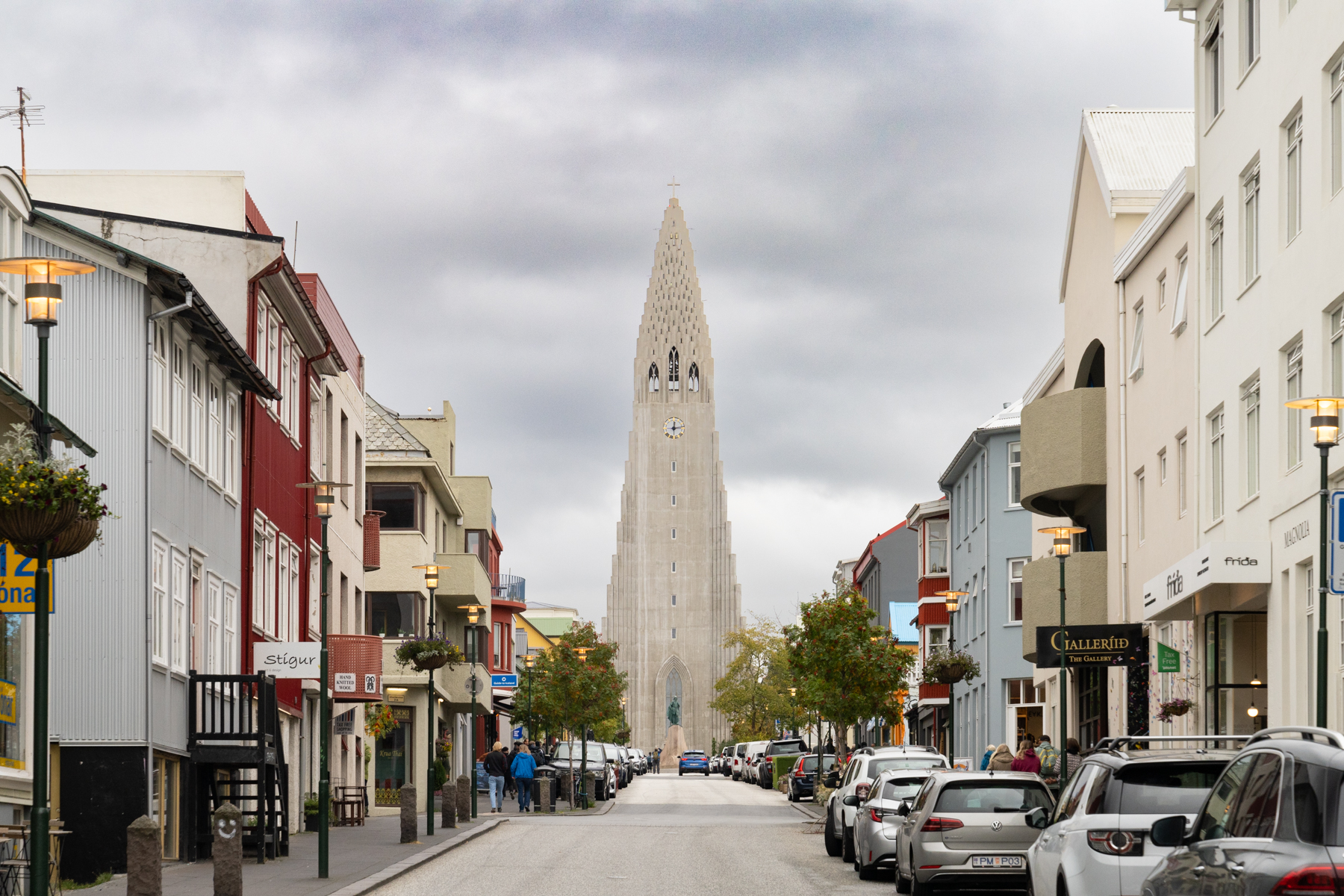 Looking back up Skólavörðustígur to Hallgrimskirkja church.