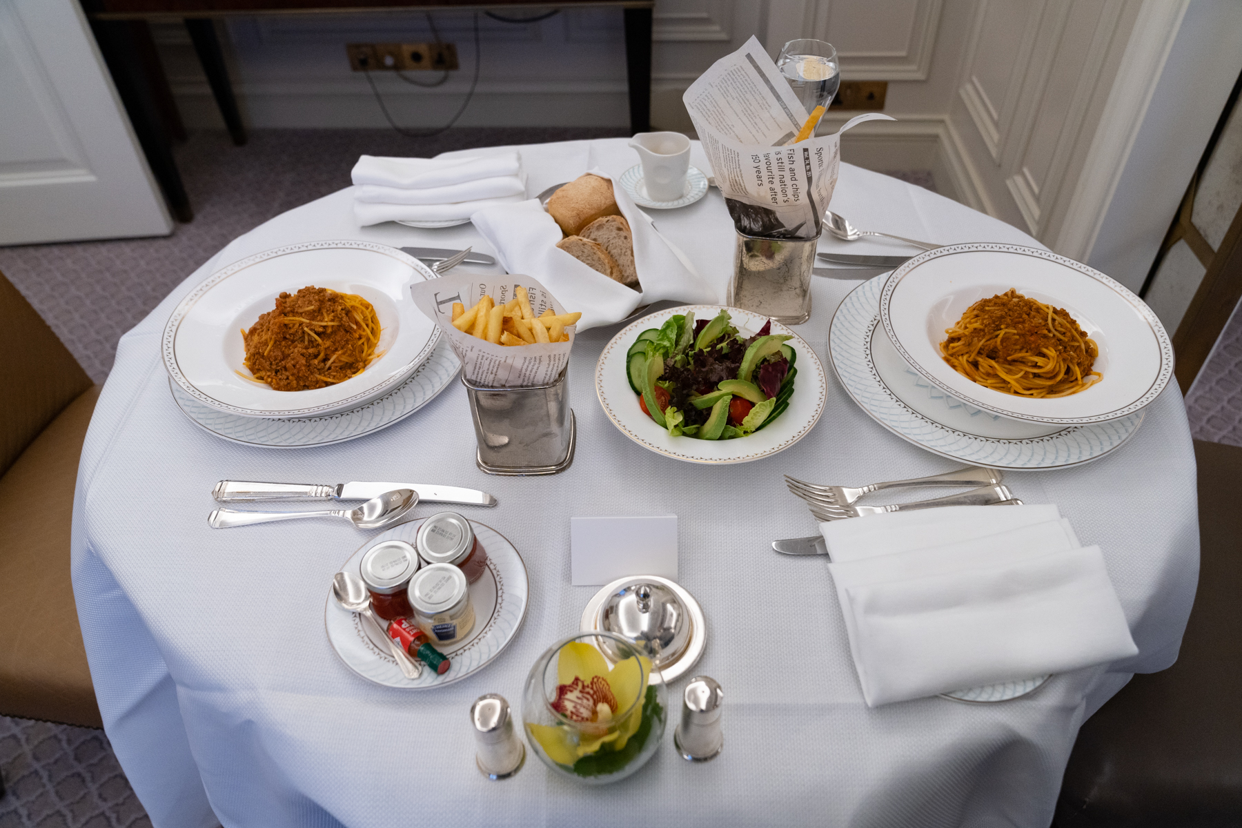 Room service for dinner.