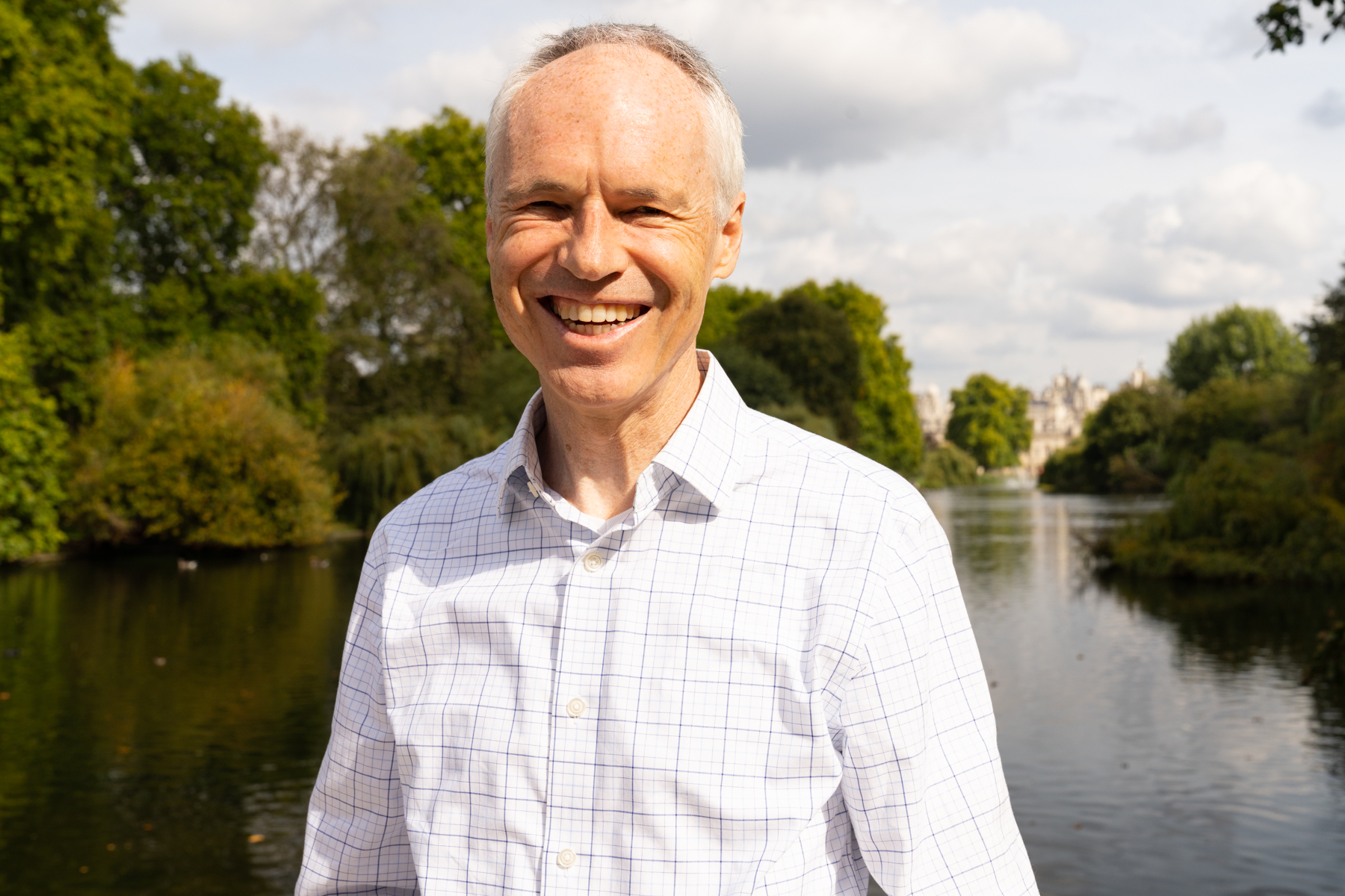 Keith in St. James's Park (with Buckingham Palace in the background).