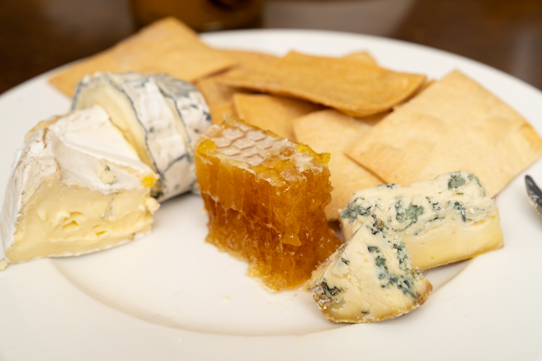 Cheese and biscuits with honeycomb.