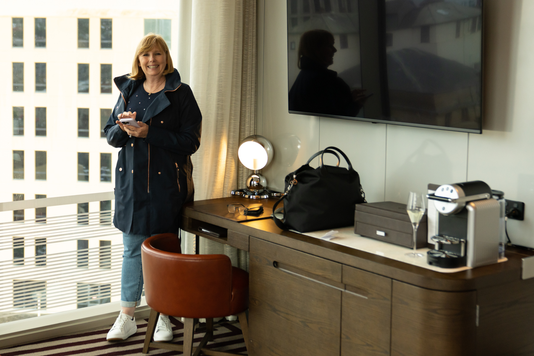Andrea in our room at The Tasman Hotel.