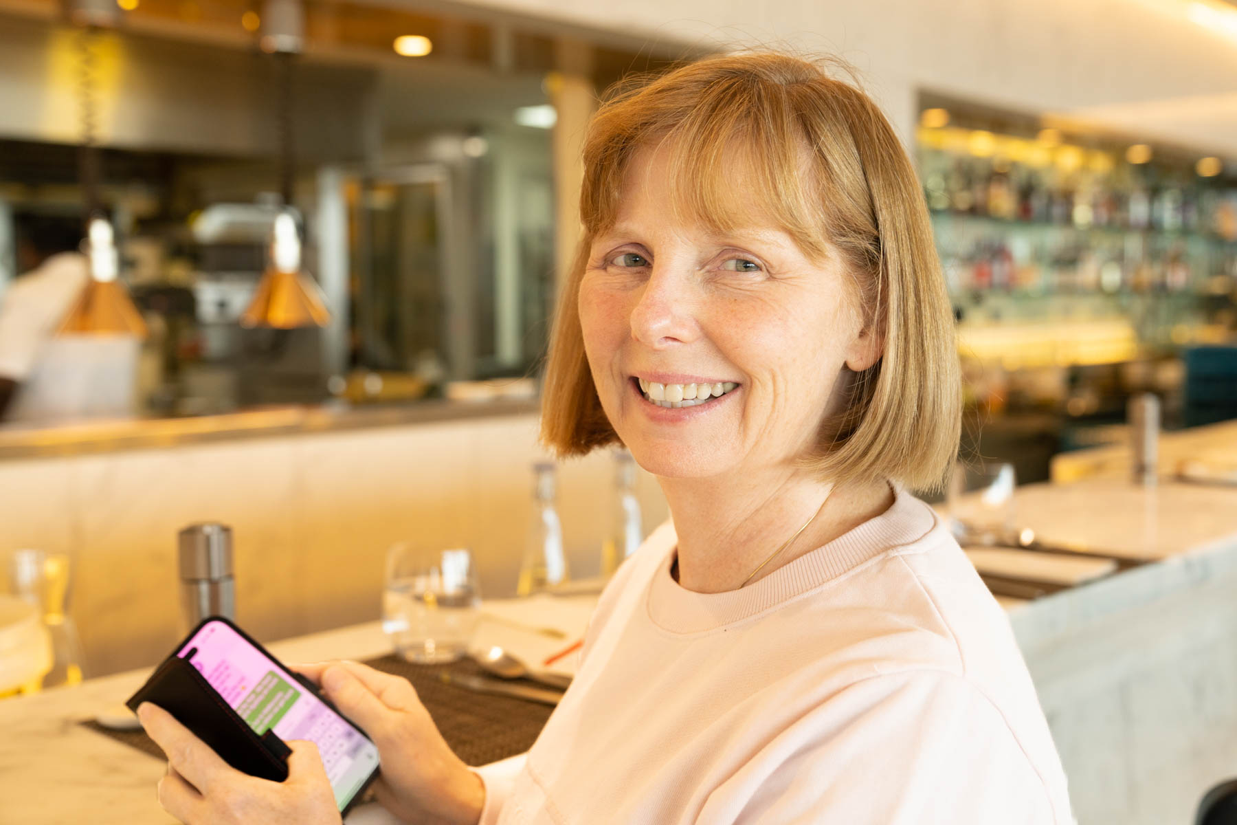 Andrea in the lounge in Sydney.