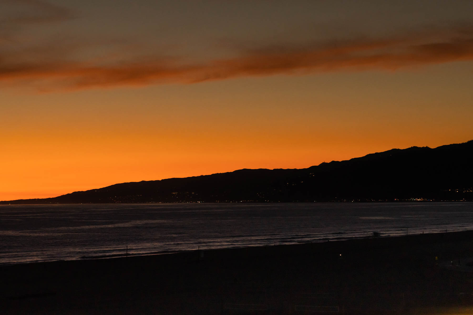 Sunset at Santa Monica, looking across to Malibu.