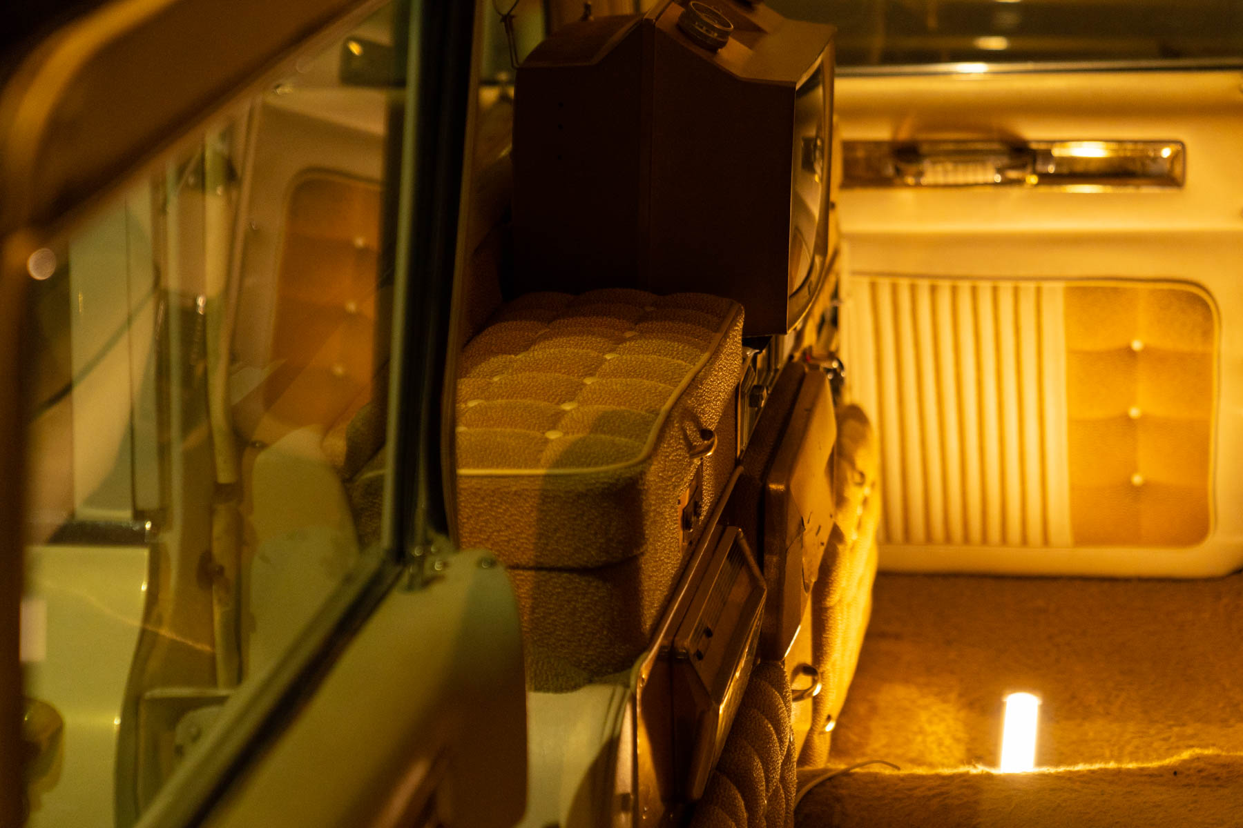 Inside Elvis Presley's gold-plated Cadillac in the Country Music Hall of Fame and Museum.