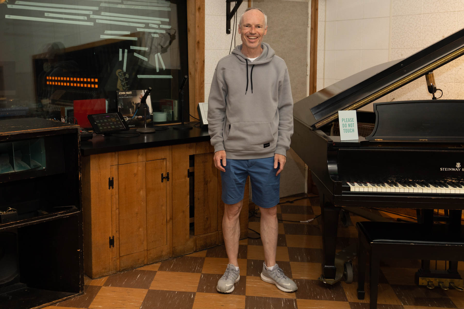 Keith inside Studio B (in front of the broken cupboard door, purportedly kicked in by Elvis!).