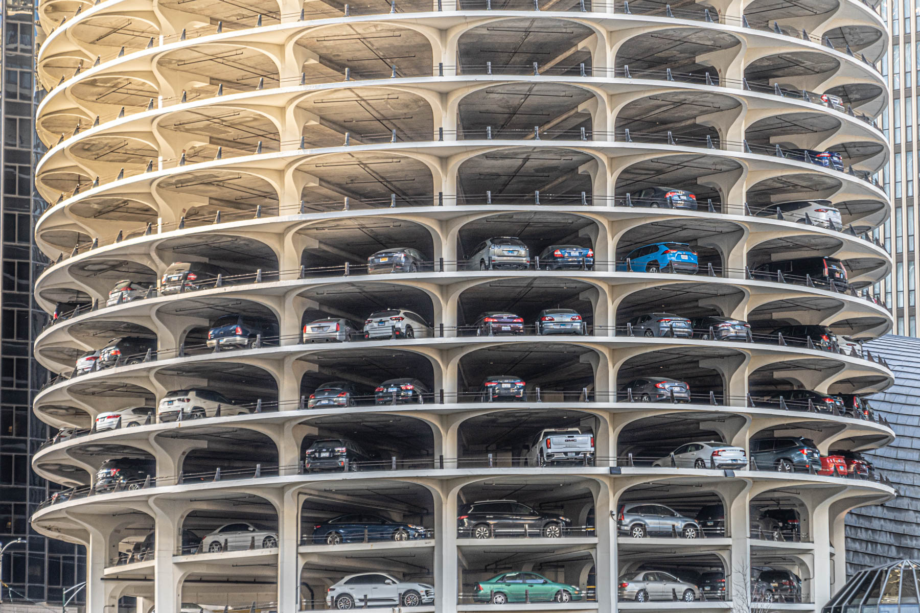The spiral car park at Marina City.