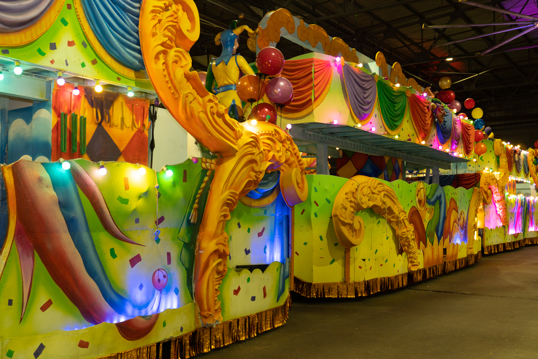 Floats at Mardi Gras World.