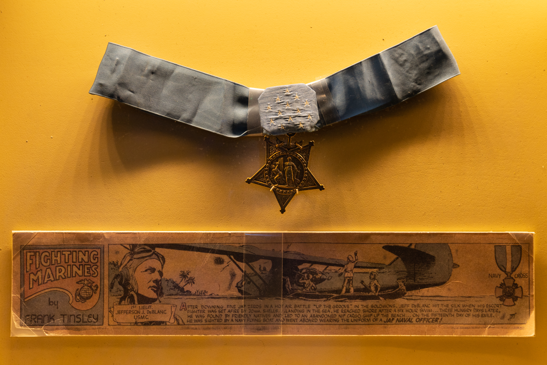Medal of Honour on display at the National WWII Museum (awarded to First Lieutenant Jefferson Deblanc).