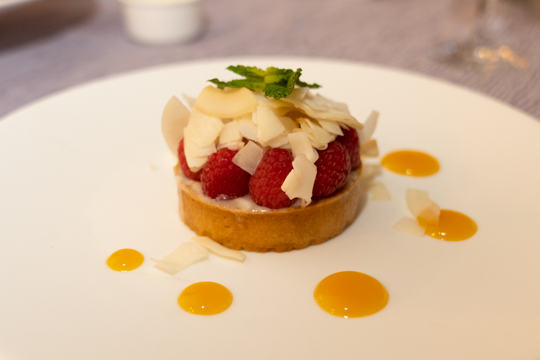 Raspberry and lychee tart.