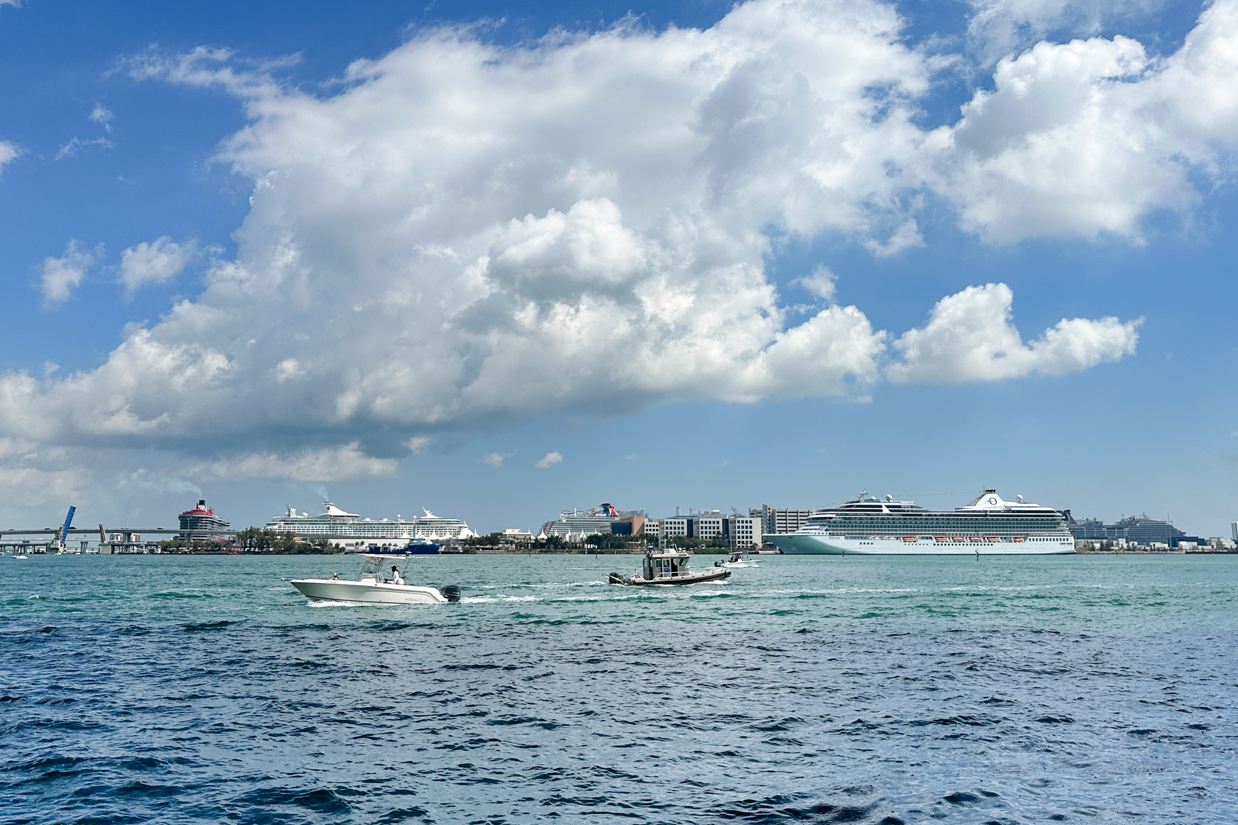 Looking across from Brickell Key to the Port of Miami.