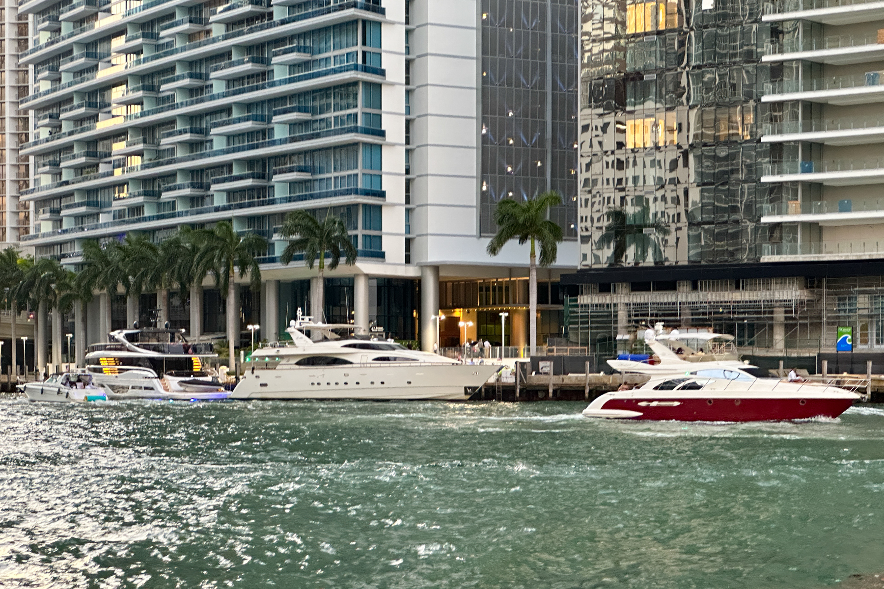 Looking across to the Miami Riverwalk from Brickell Key.