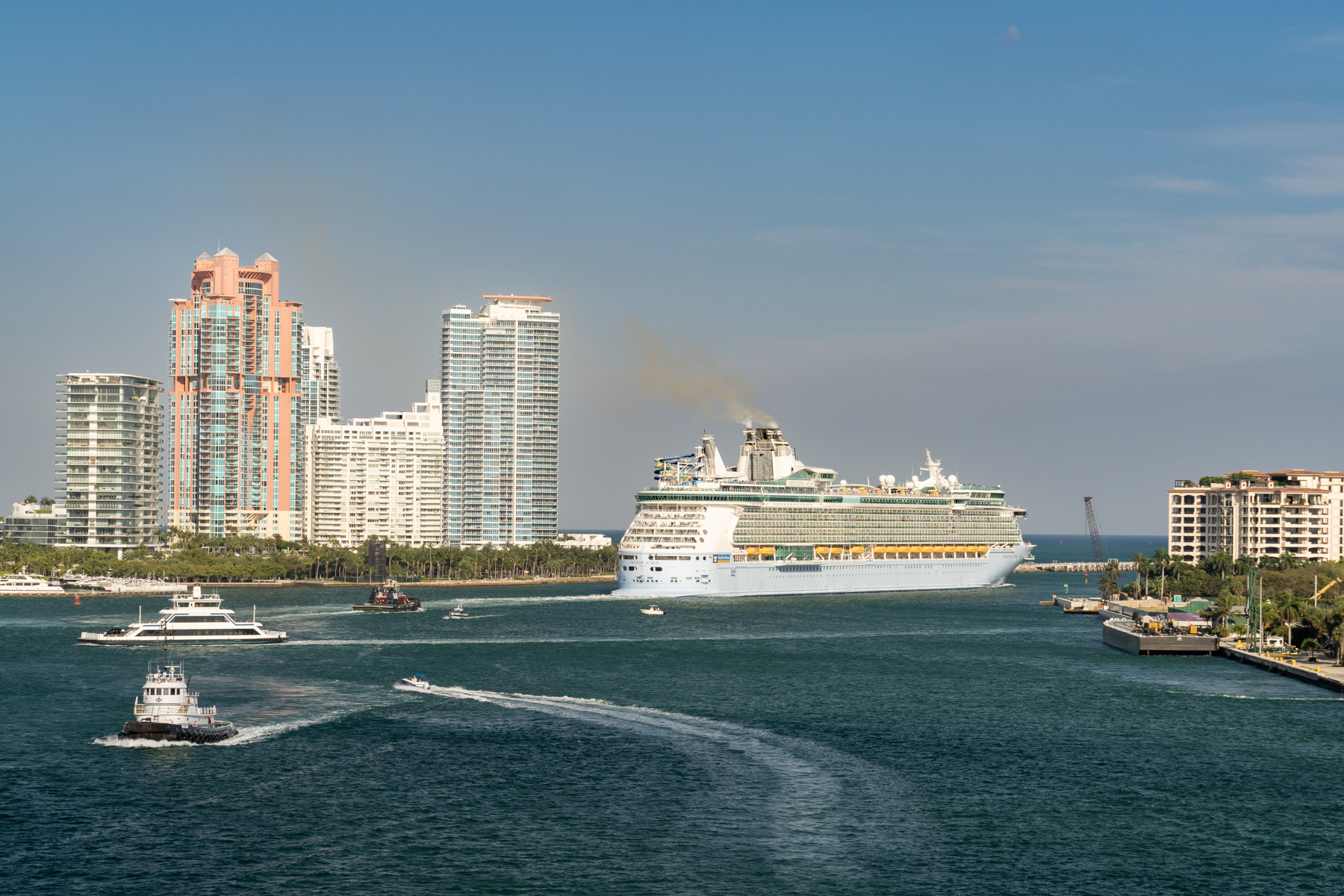 Following the "Freedom of the Seas" out of port.