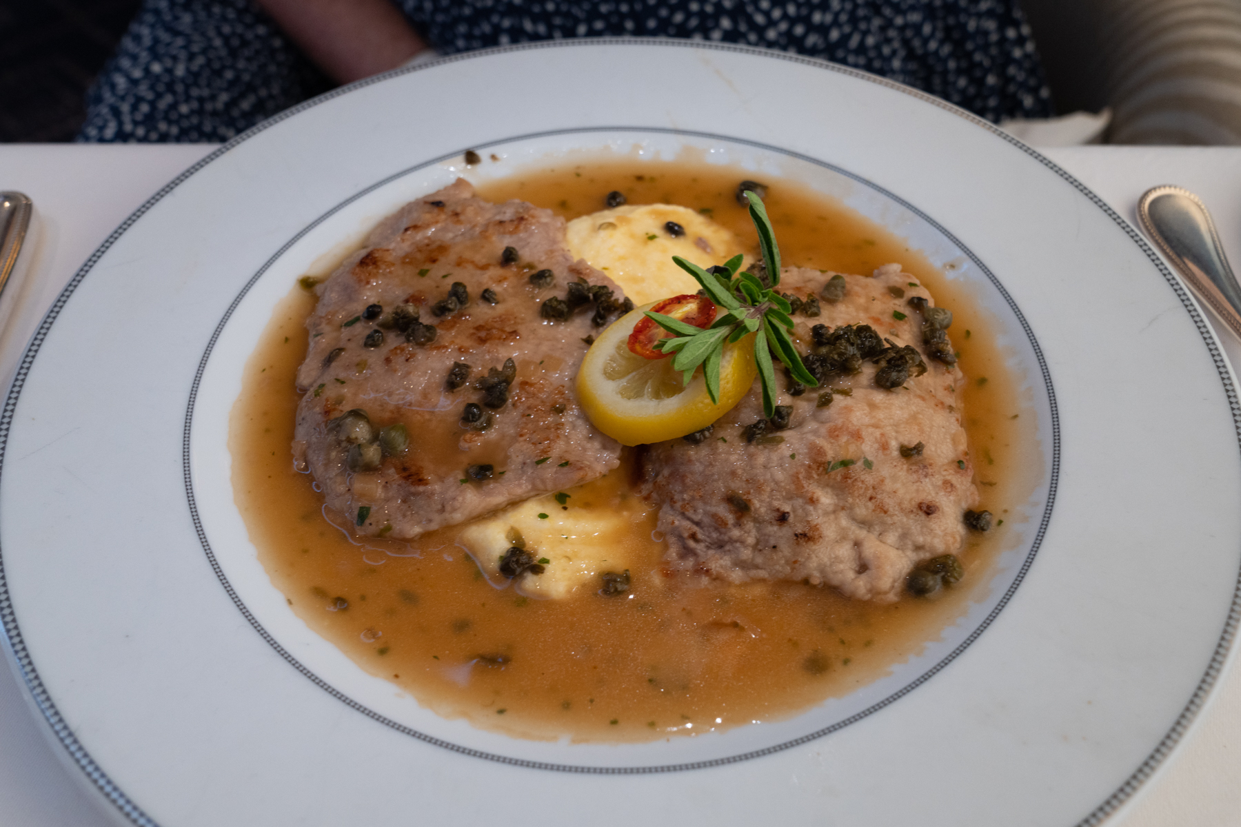 Veal with lemon-caper butter sauce and marscapone polenta.