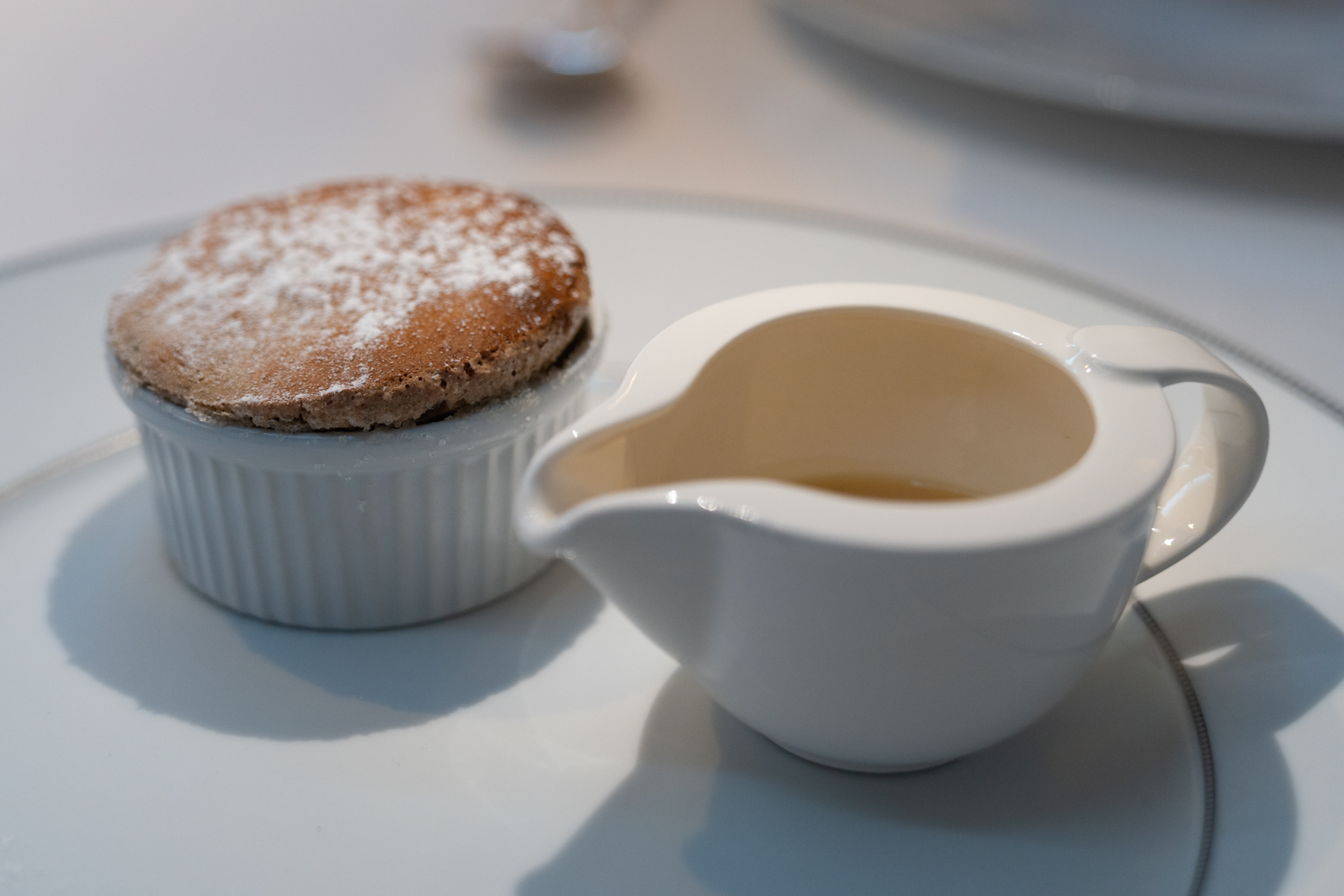 Kahlua coffee soufflé with caramel cream sauce.