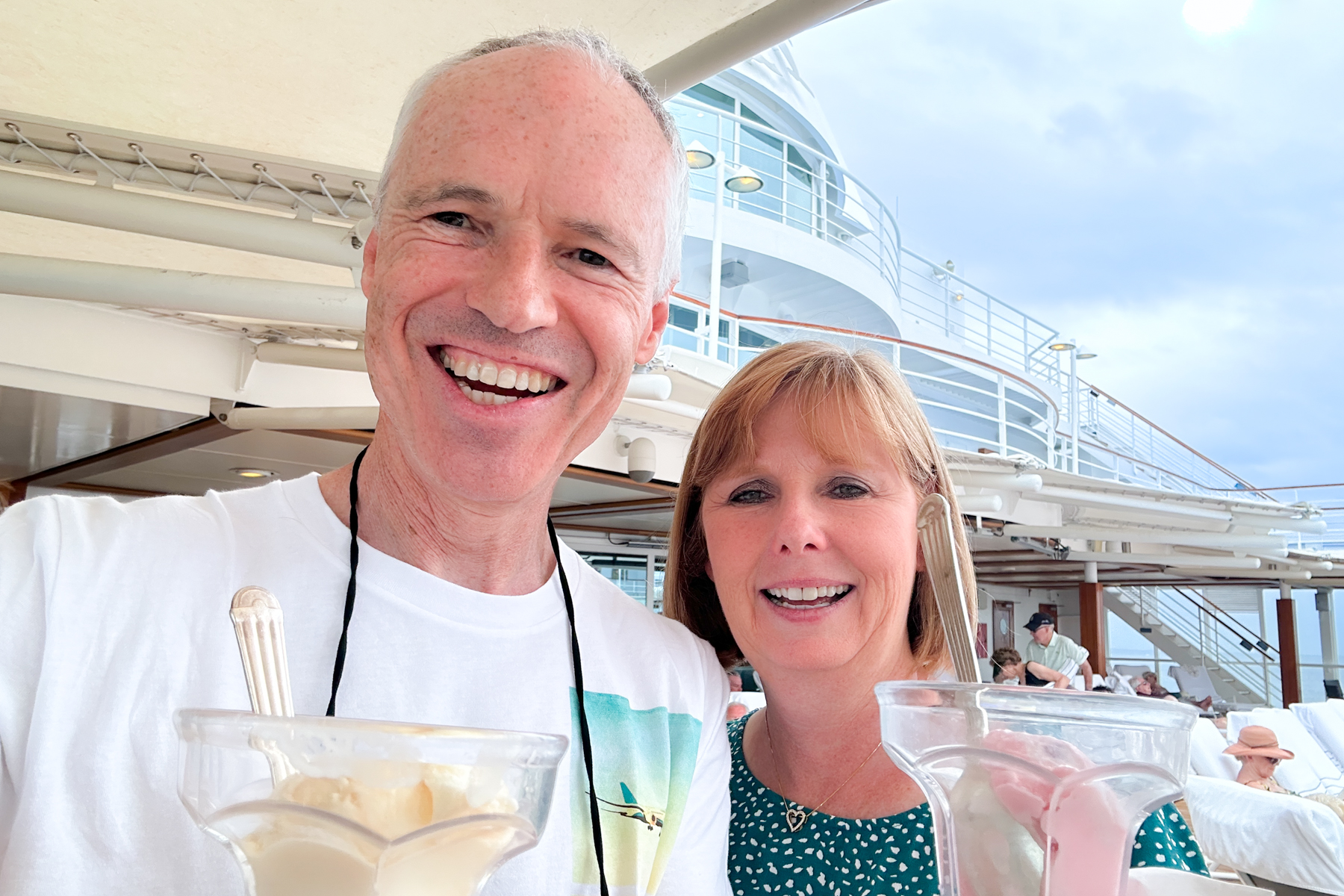 Enjoying a post-dessert ice-cream.
